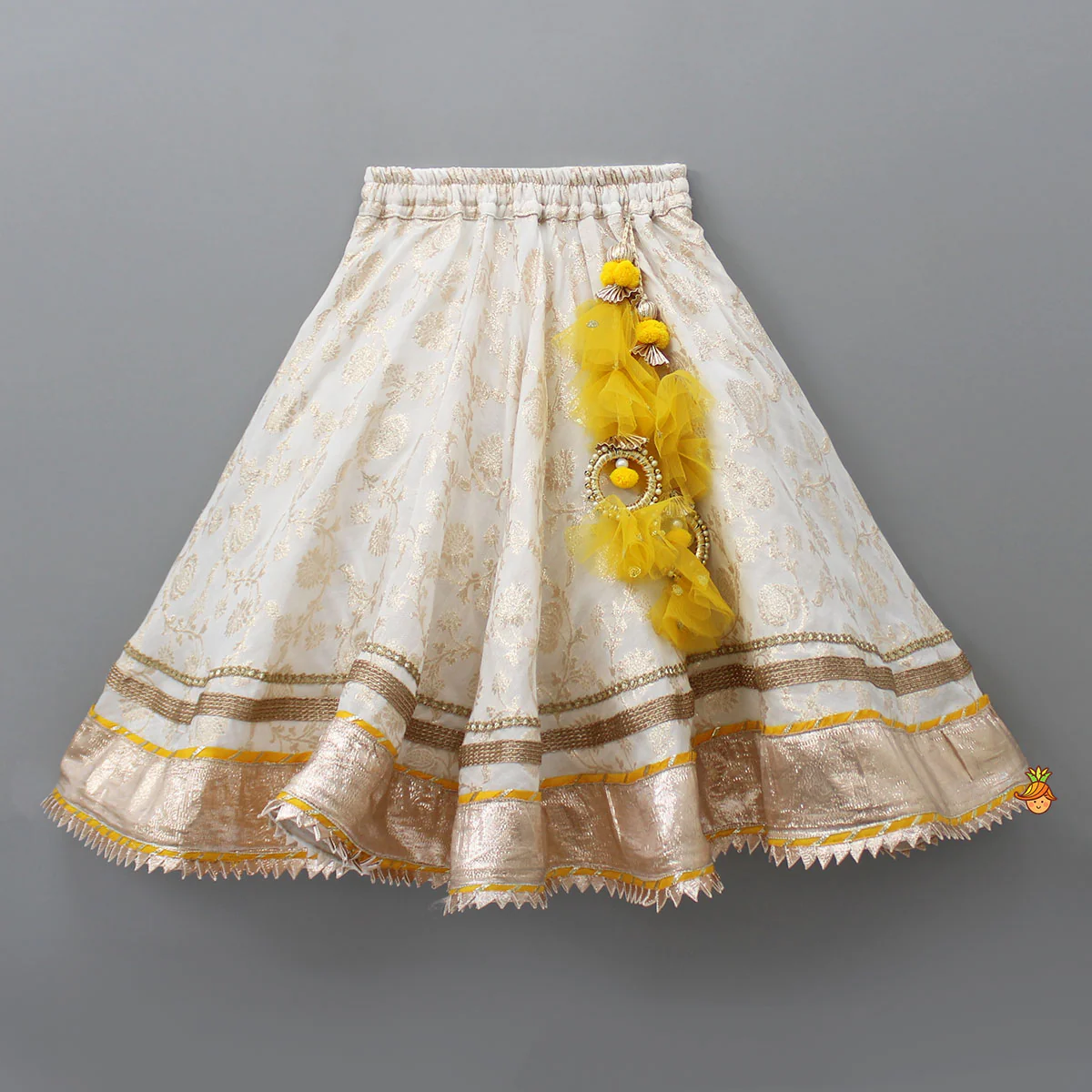 Chanderi Embroidered Top With Lehenga And Net Dupatta - Image 5