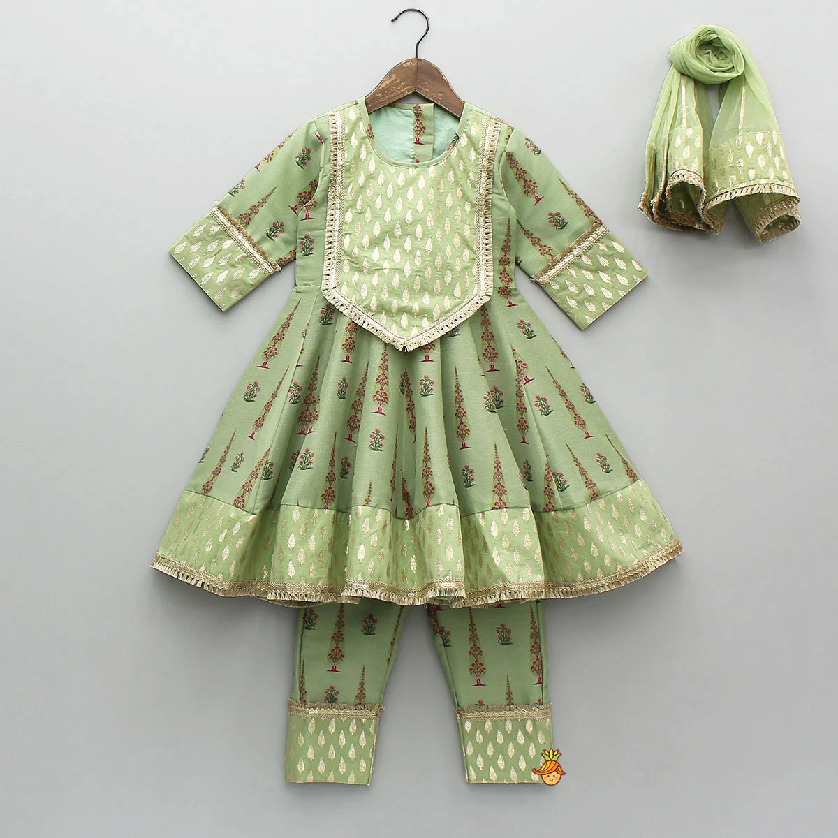 Chanderi Printed Long Kurti And Pant With Dupatta