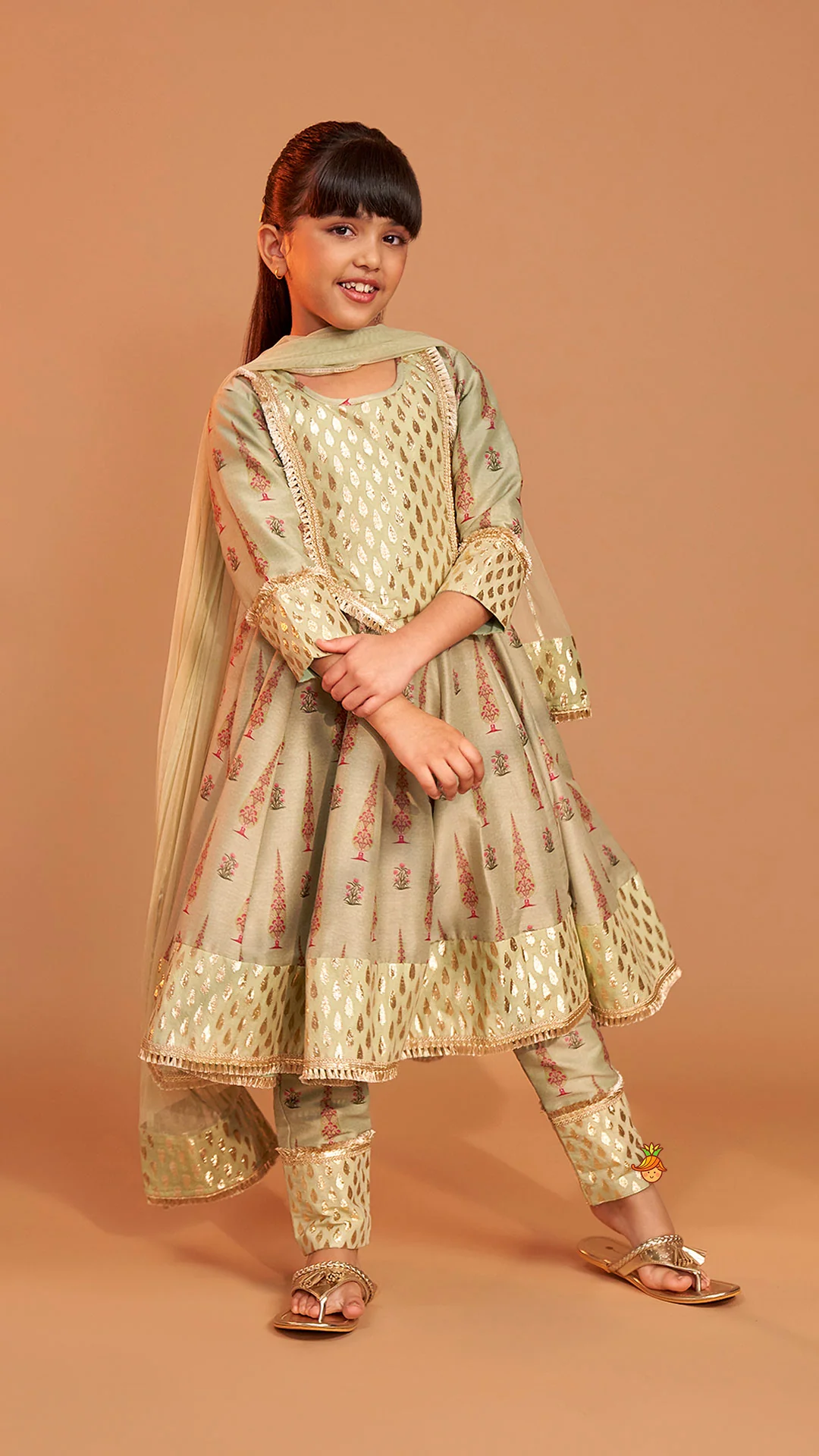 Chanderi Printed Long Kurti And Pant With Dupatta - Image 2