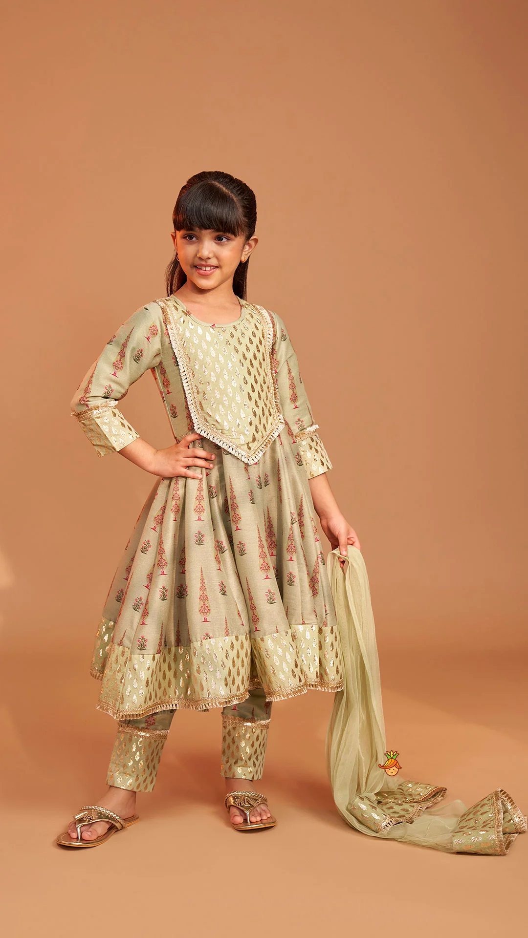 Chanderi Printed Long Kurti And Pant With Dupatta - Image 4