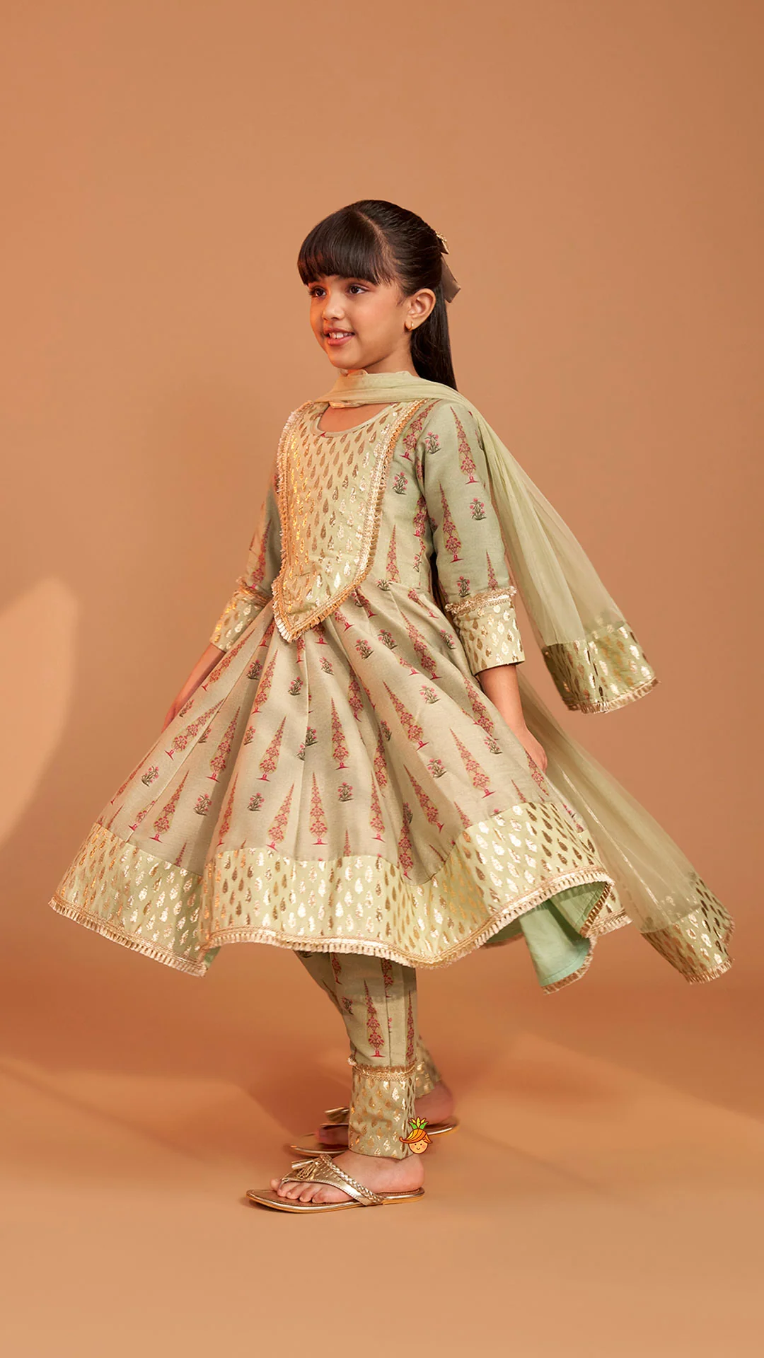Chanderi Printed Long Kurti And Pant With Dupatta - Image 6