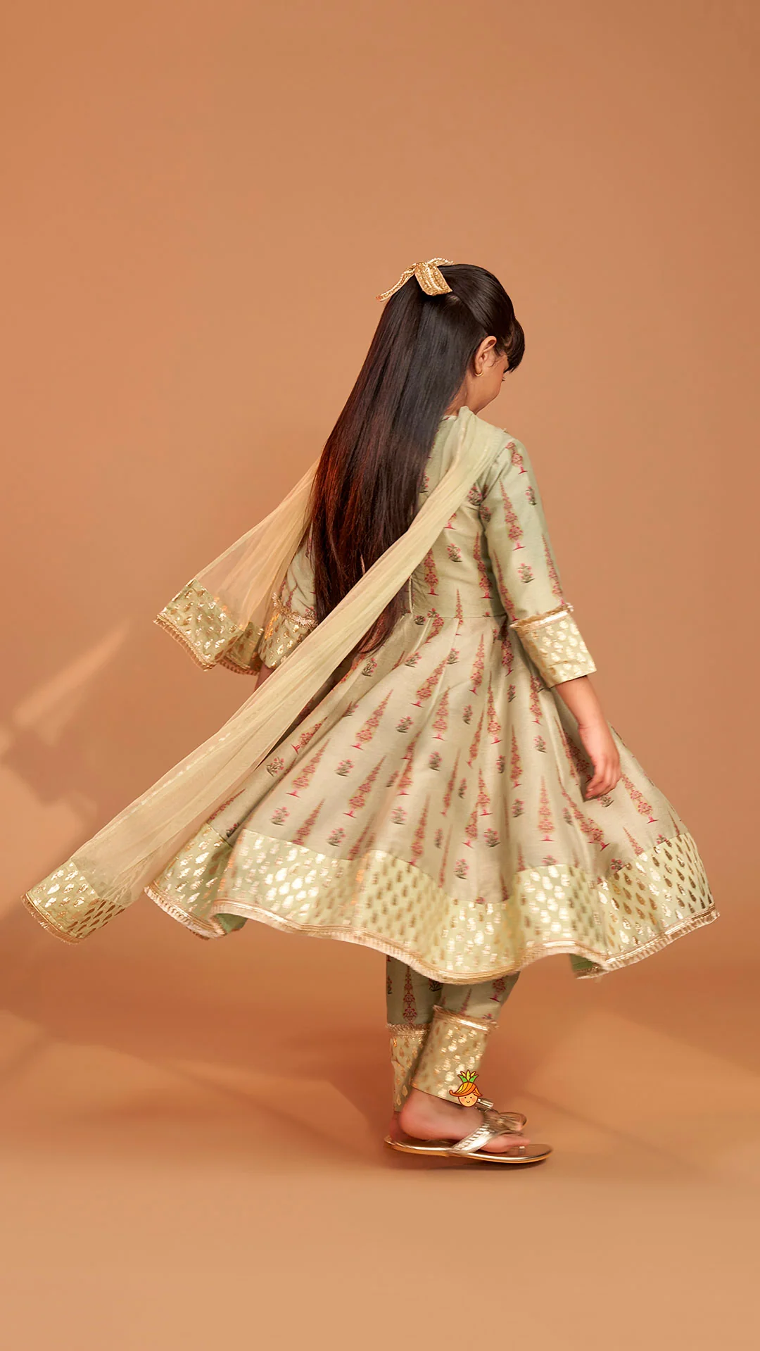Chanderi Printed Long Kurti And Pant With Dupatta - Image 9