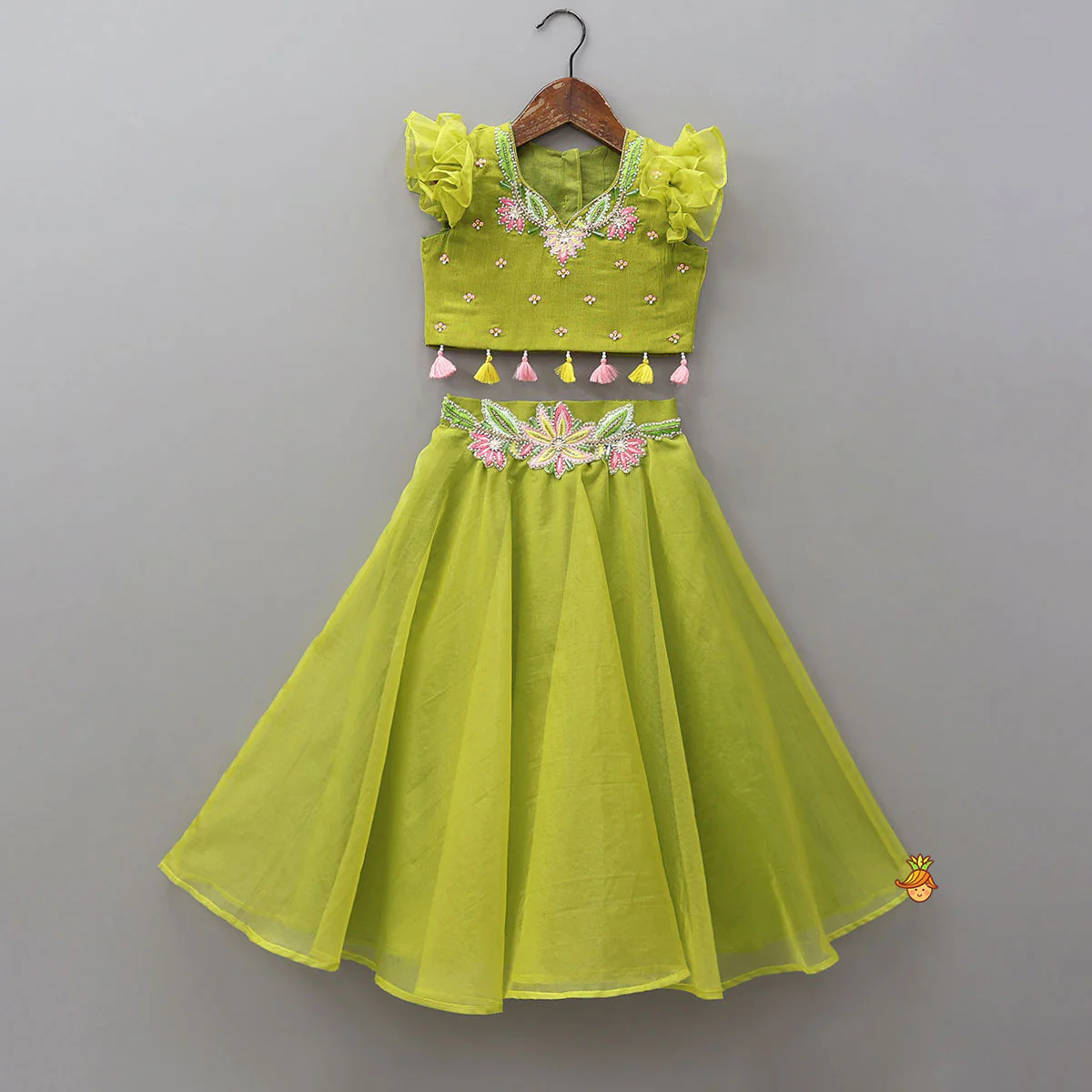 Charming Fringed Shiny Top And Lehenga