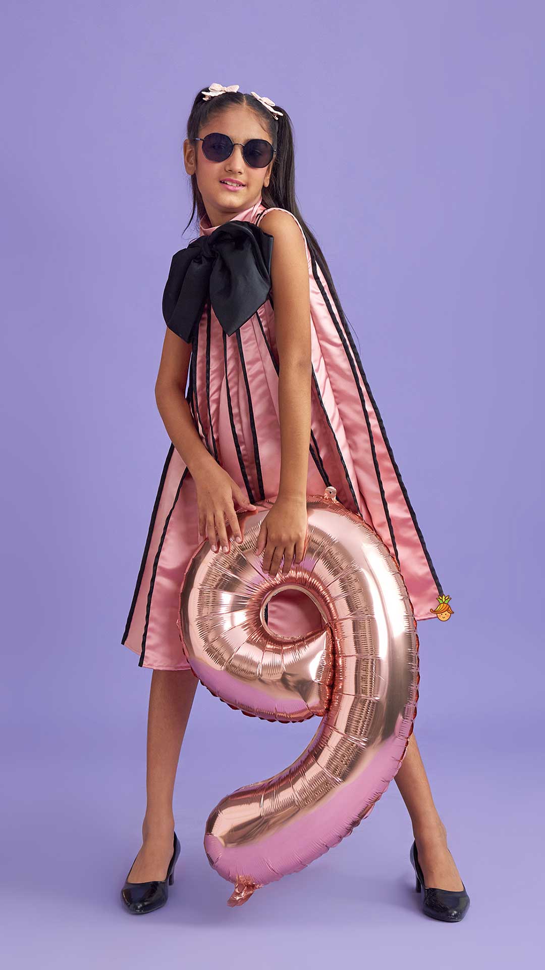 Charming Pink And Black Stylish Pleated Dress - Image 3