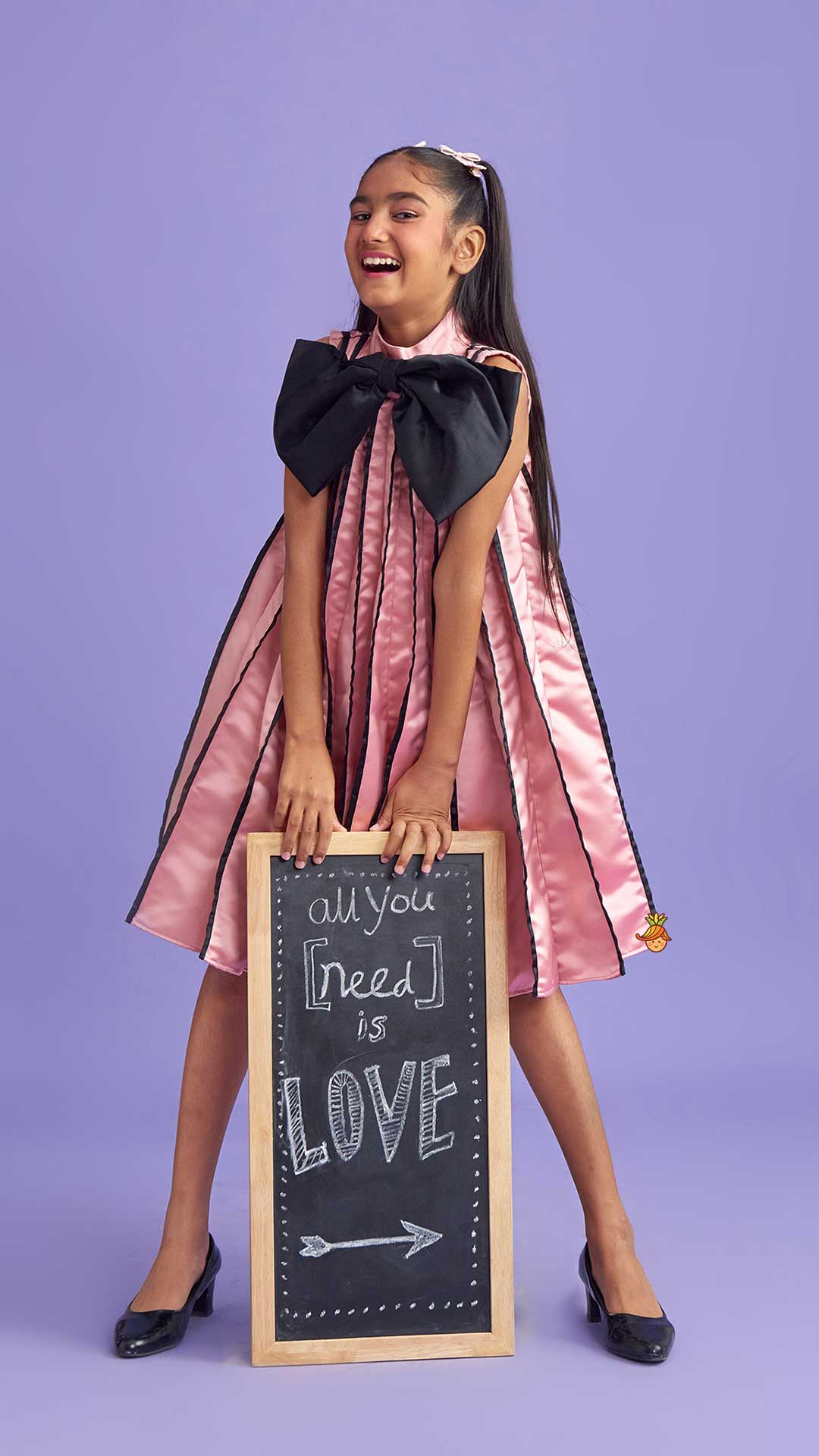 Charming Pink And Black Stylish Pleated Dress - Image 4