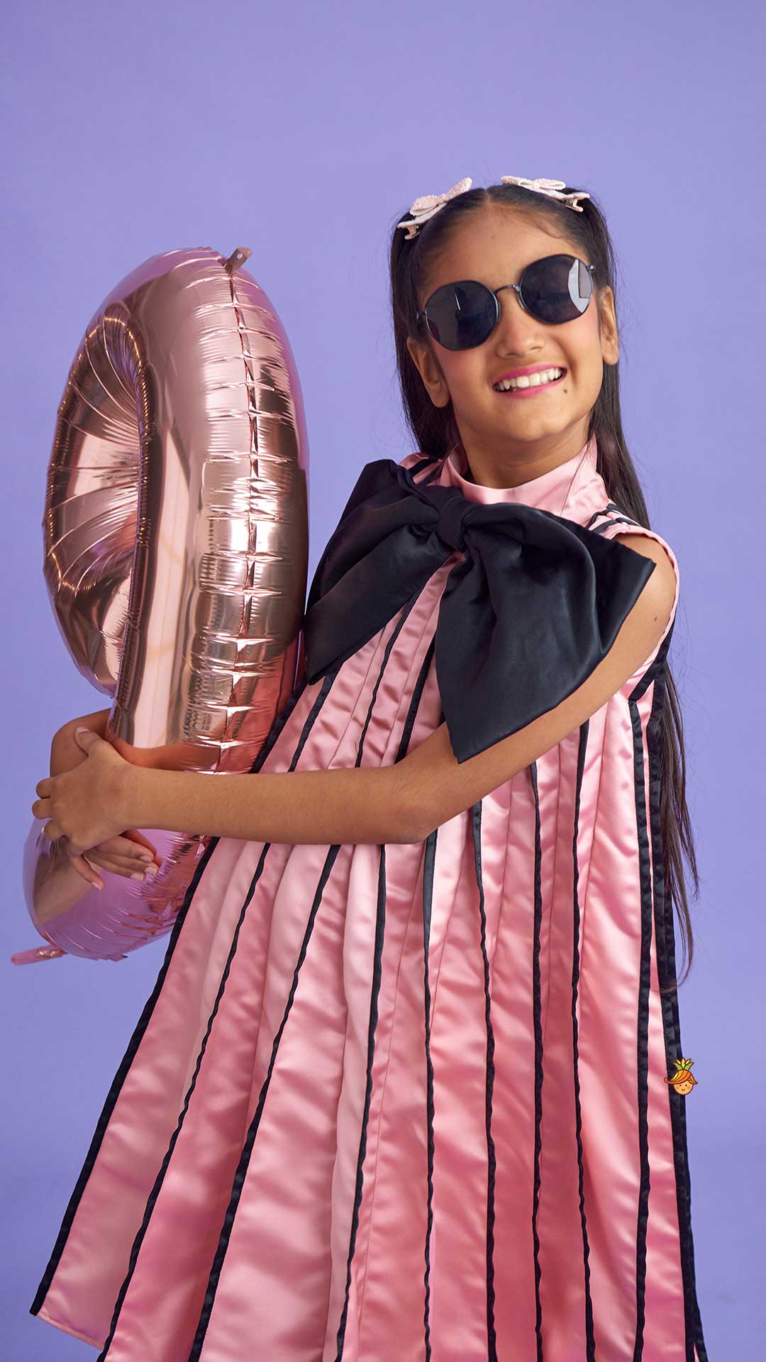 Charming Pink And Black Stylish Pleated Dress - Image 5