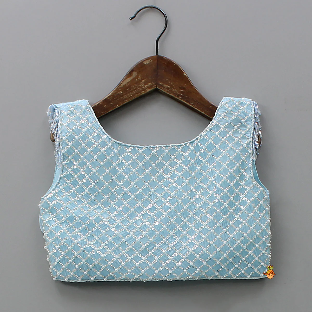 Checks Embroidered Top And Lehenga With Detachable Balloon Sleeves - Image 4