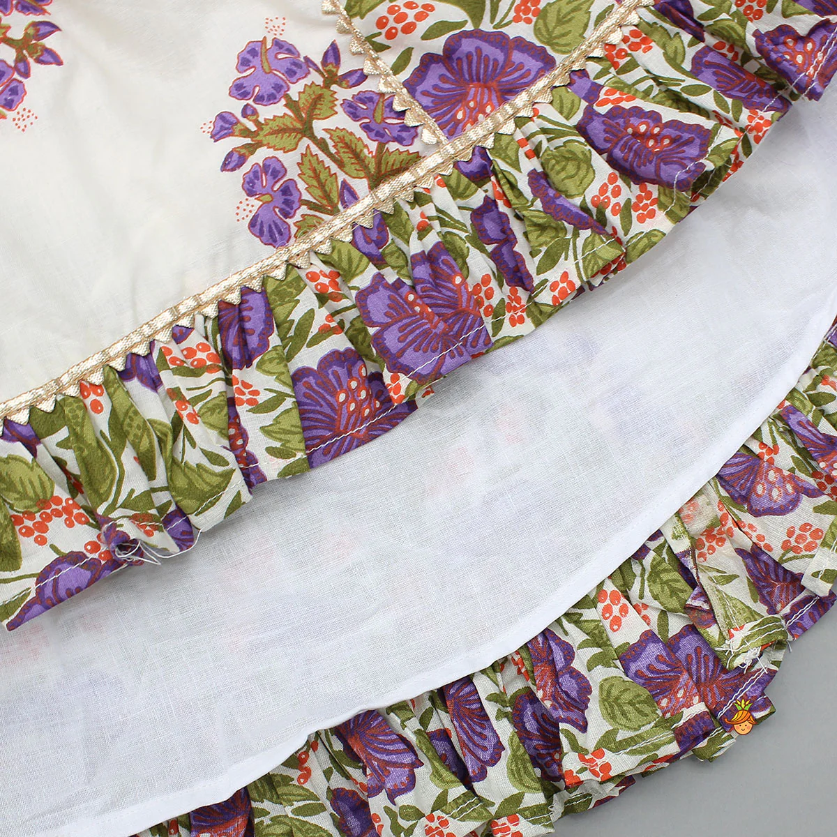 Checked Gota Lace Detailed Yoke Top And Floral Printed Lehenga With Matching Dupatta - Image 7