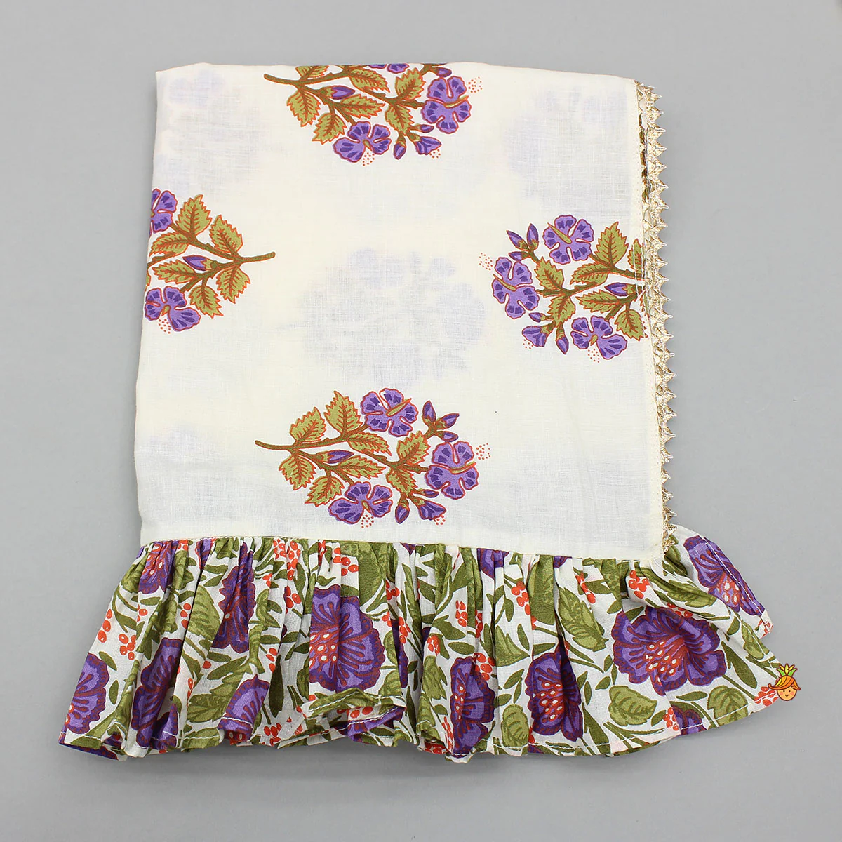 Checked Gota Lace Detailed Yoke Top And Floral Printed Lehenga With Matching Dupatta - Image 8