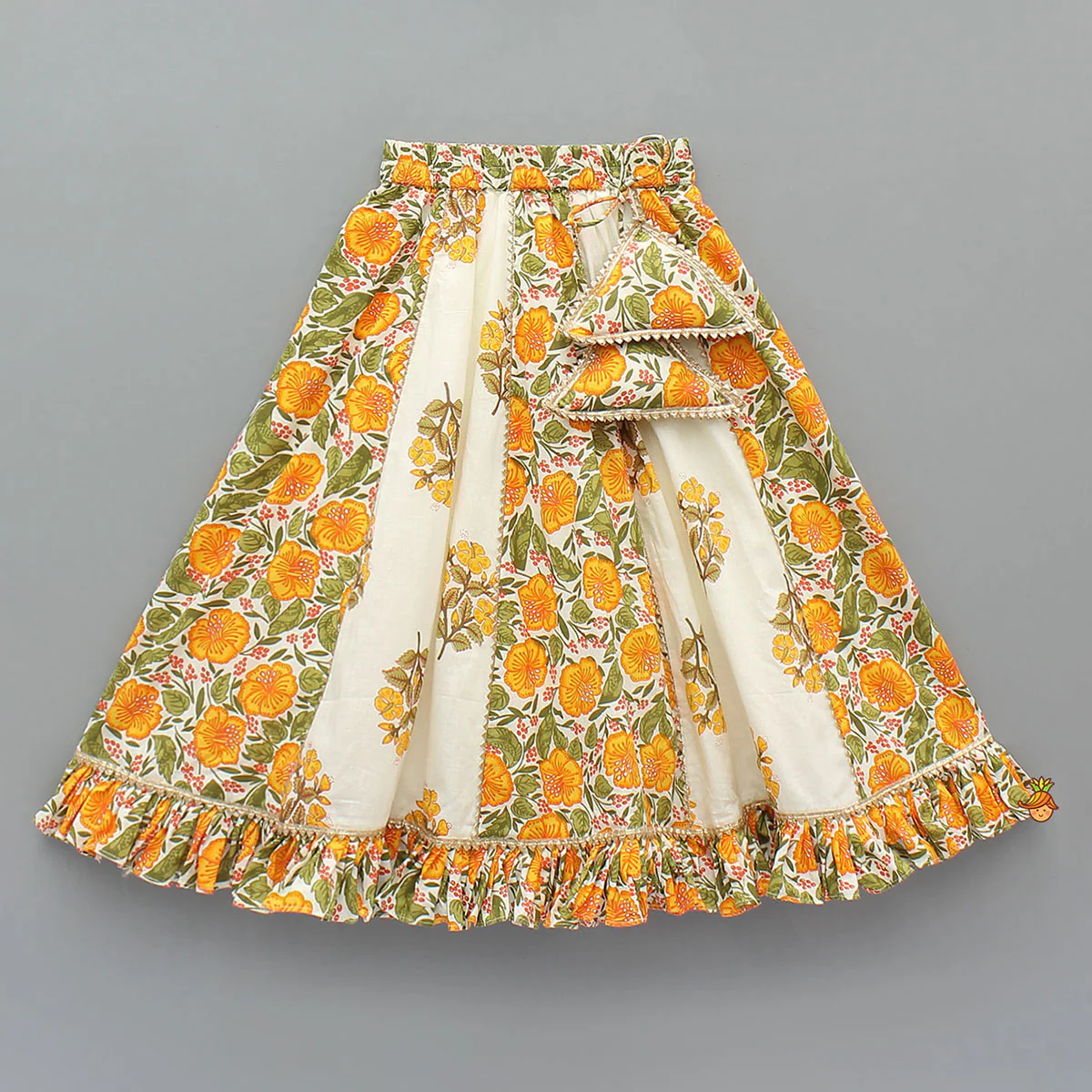 Checks Gota Work Yoke Top And Floral Printed Lehenga With Matching Dupatta - Image 5
