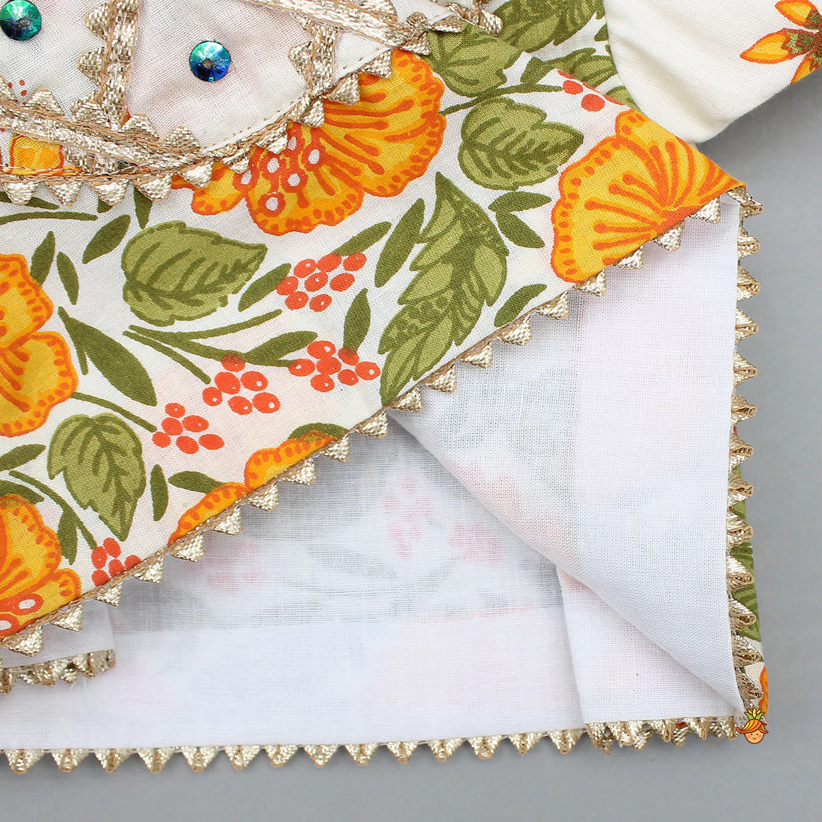 Checks Gota Work Yoke Top And Floral Printed Lehenga With Matching Dupatta - Image 6