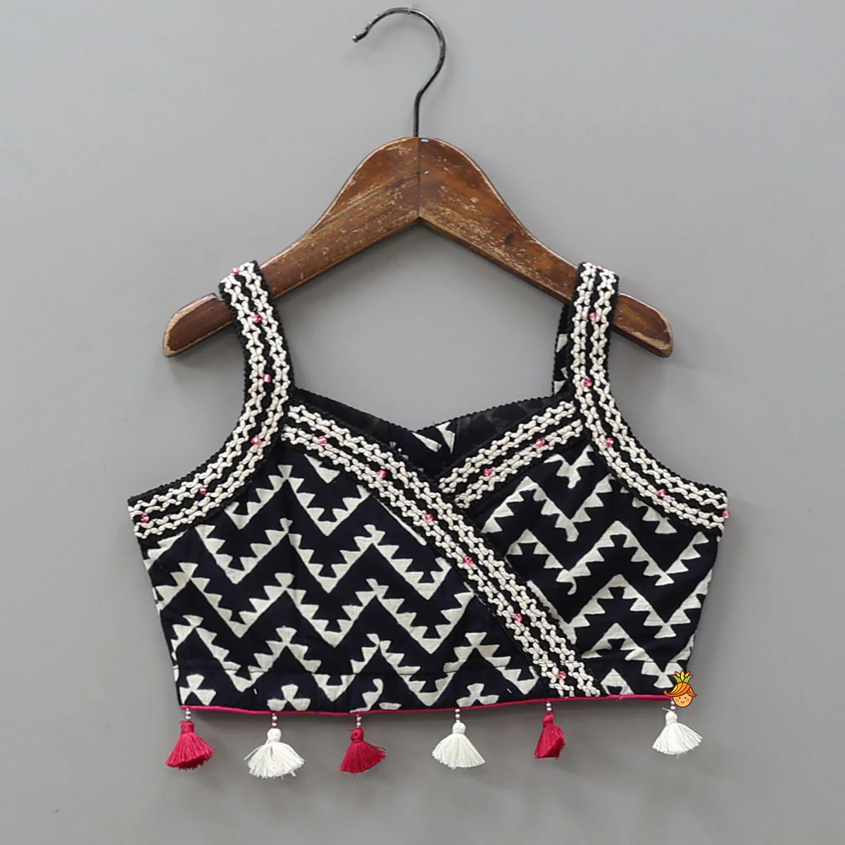 Chevron Printed Cotton Top And Lehenga With Matching Dupatta - Image 4