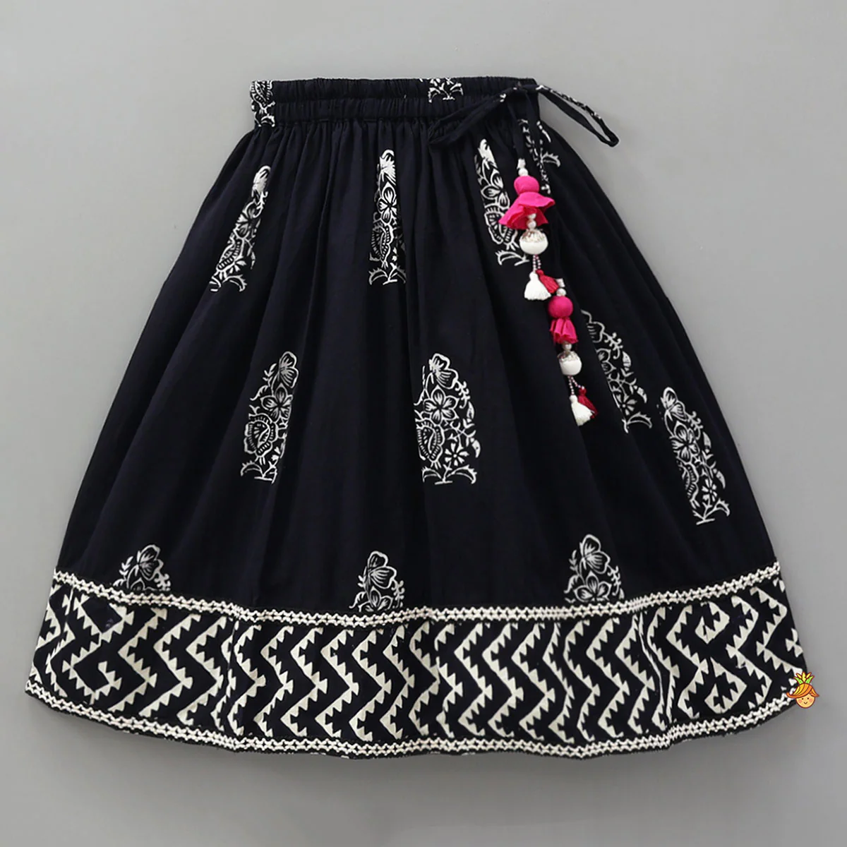 Chevron Printed Cotton Top And Lehenga With Matching Dupatta - Image 5