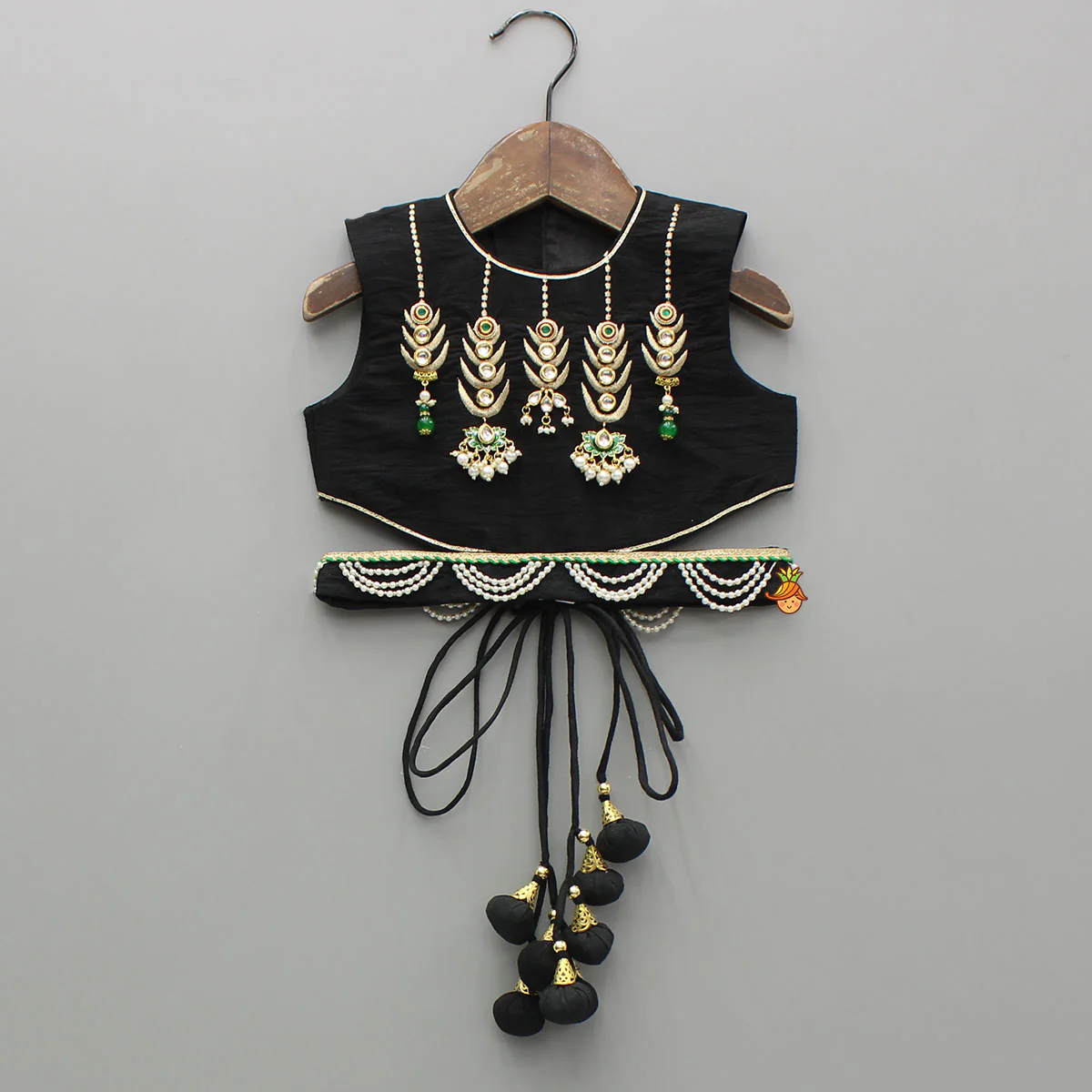 Classy Black Embellished Top And Flared Lehenga With Dupatta And Attached Pouch - Image 4