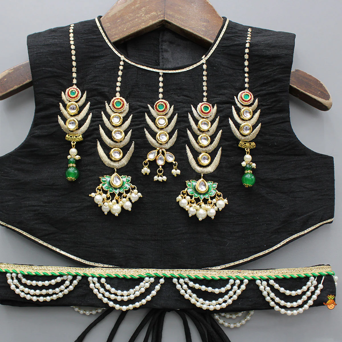 Classy Black Embellished Top And Flared Lehenga With Dupatta And Attached Pouch - Image 6