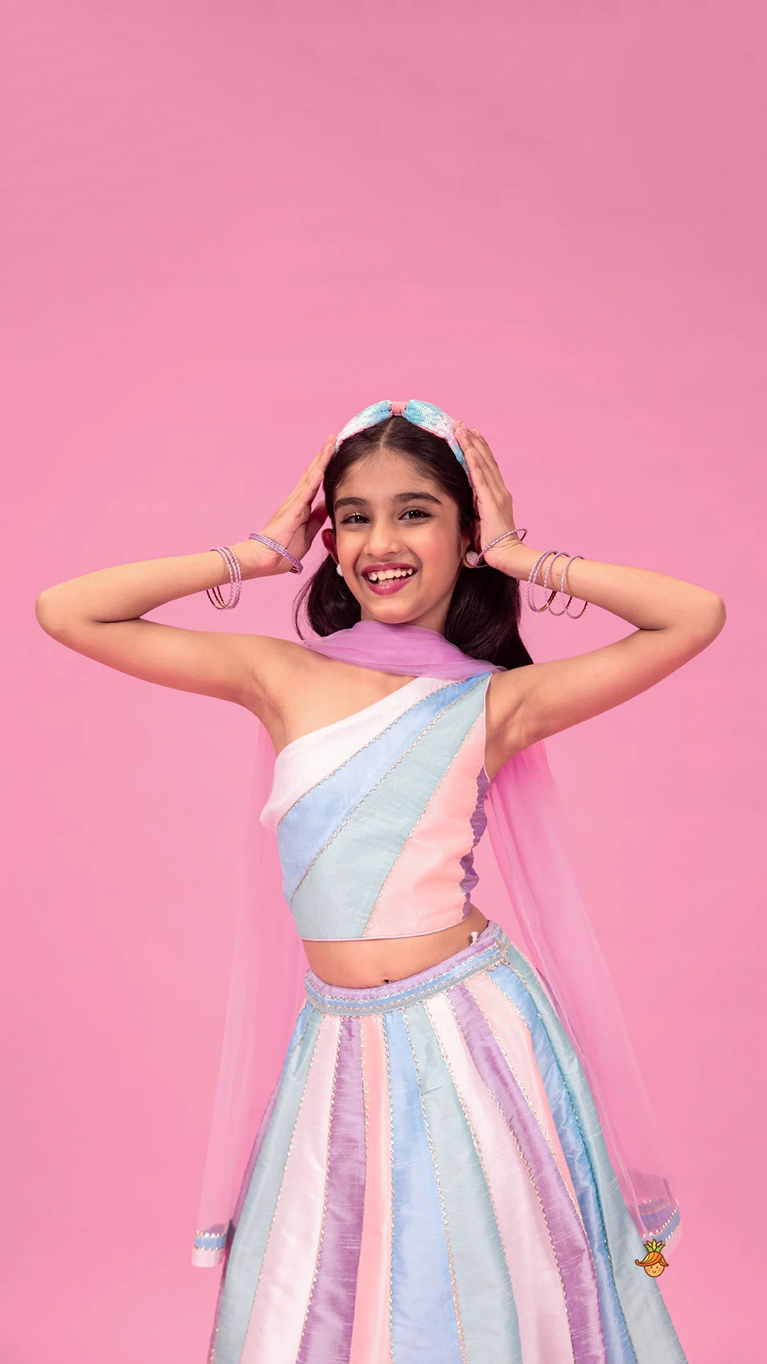 Colour Blocked Multicoloured Top With Lehenga And Dupatta - Image 6