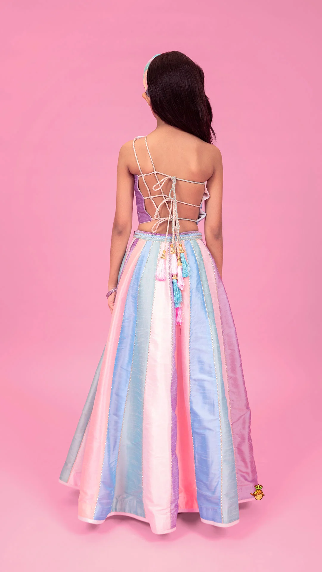 Colour Blocked Multicoloured Top With Lehenga And Dupatta - Image 7