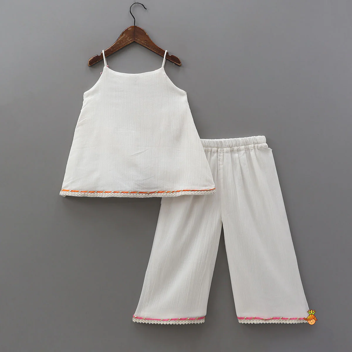 Colourful Pom Pom?Enhanced Top And Palazzo-Style Pant With Contrasting Dupatta - Image 2