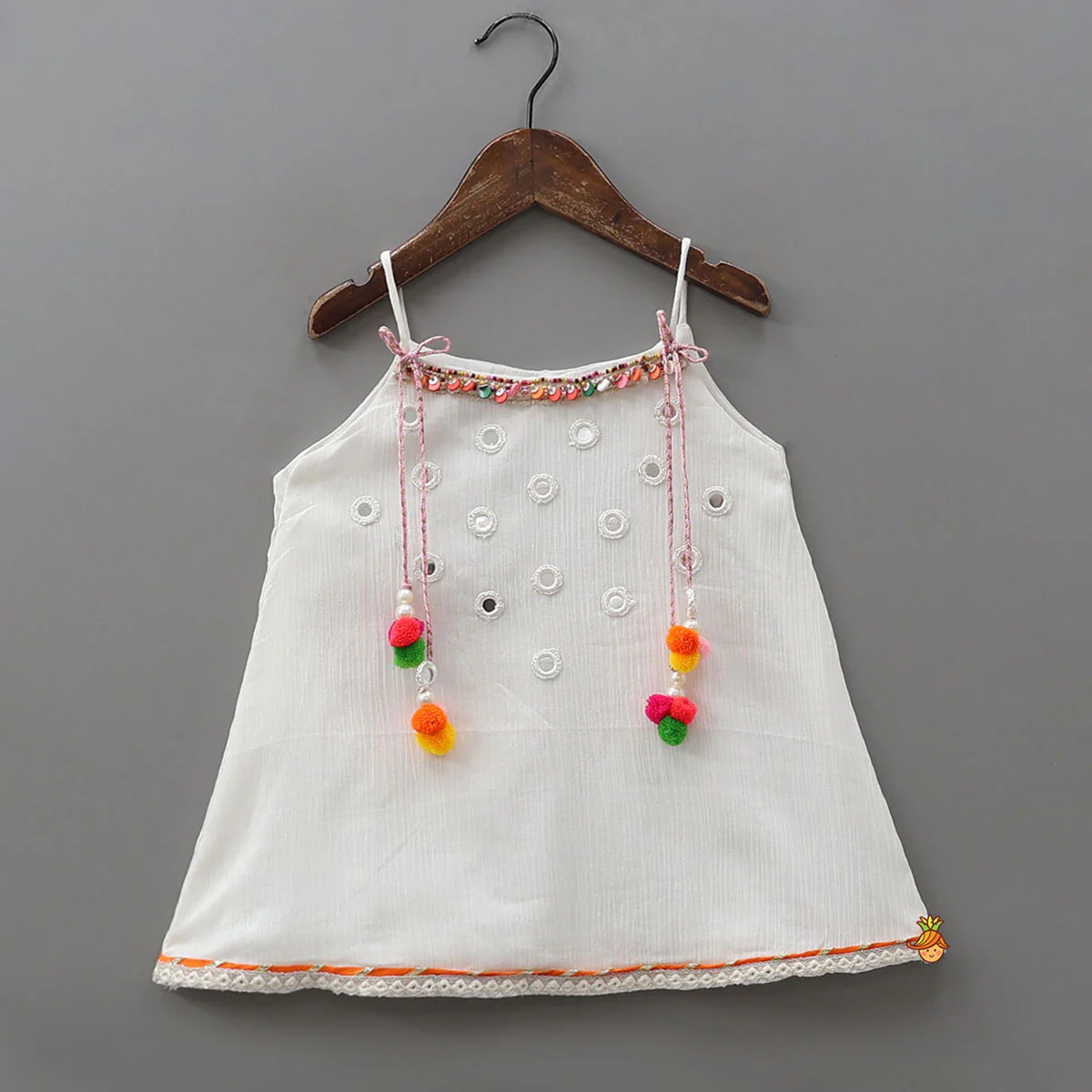 Colourful Pom Pom?Enhanced Top And Palazzo-Style Pant With Contrasting Dupatta - Image 4
