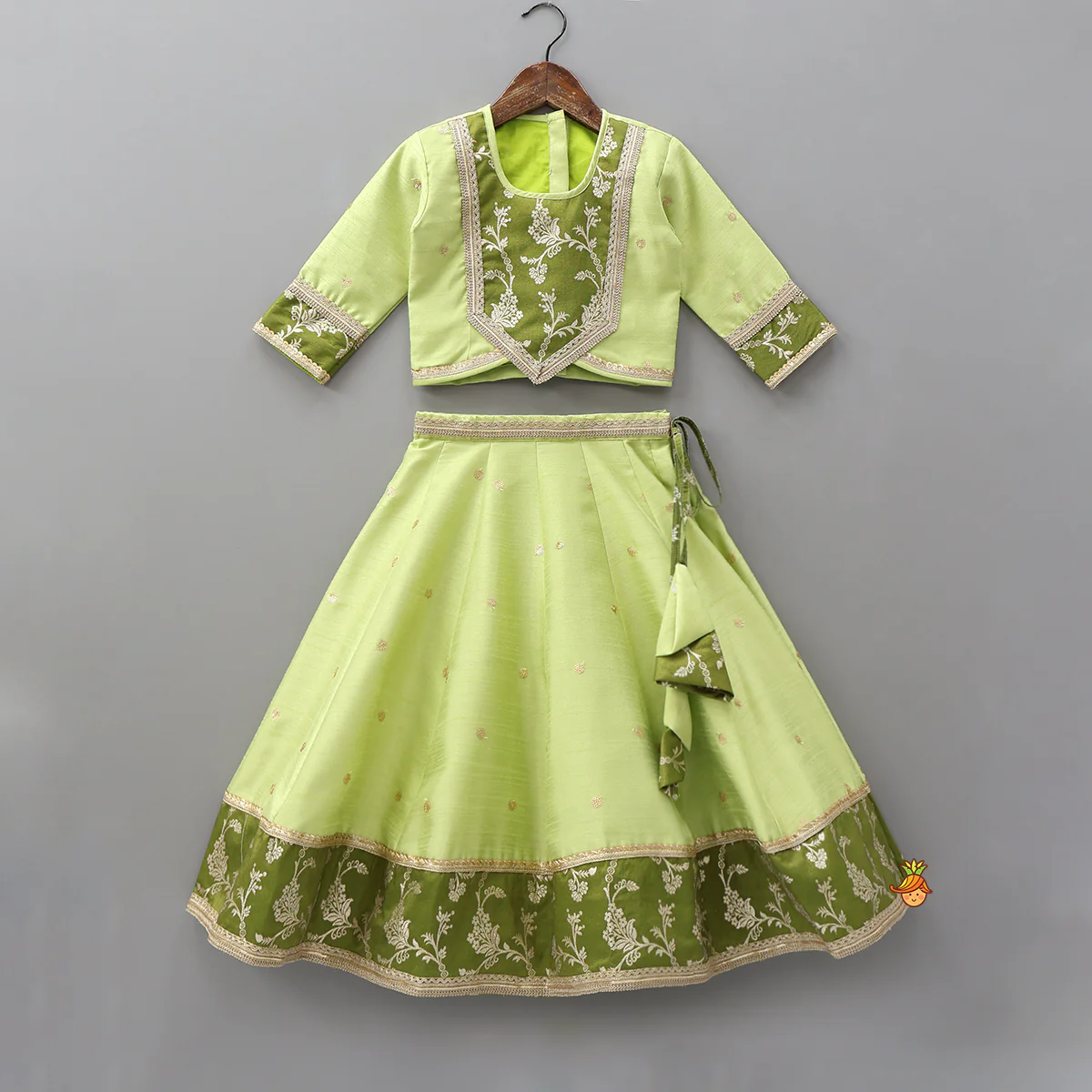 Contrast Yoke Top With Lehenga And Net Dupatta - Image 3