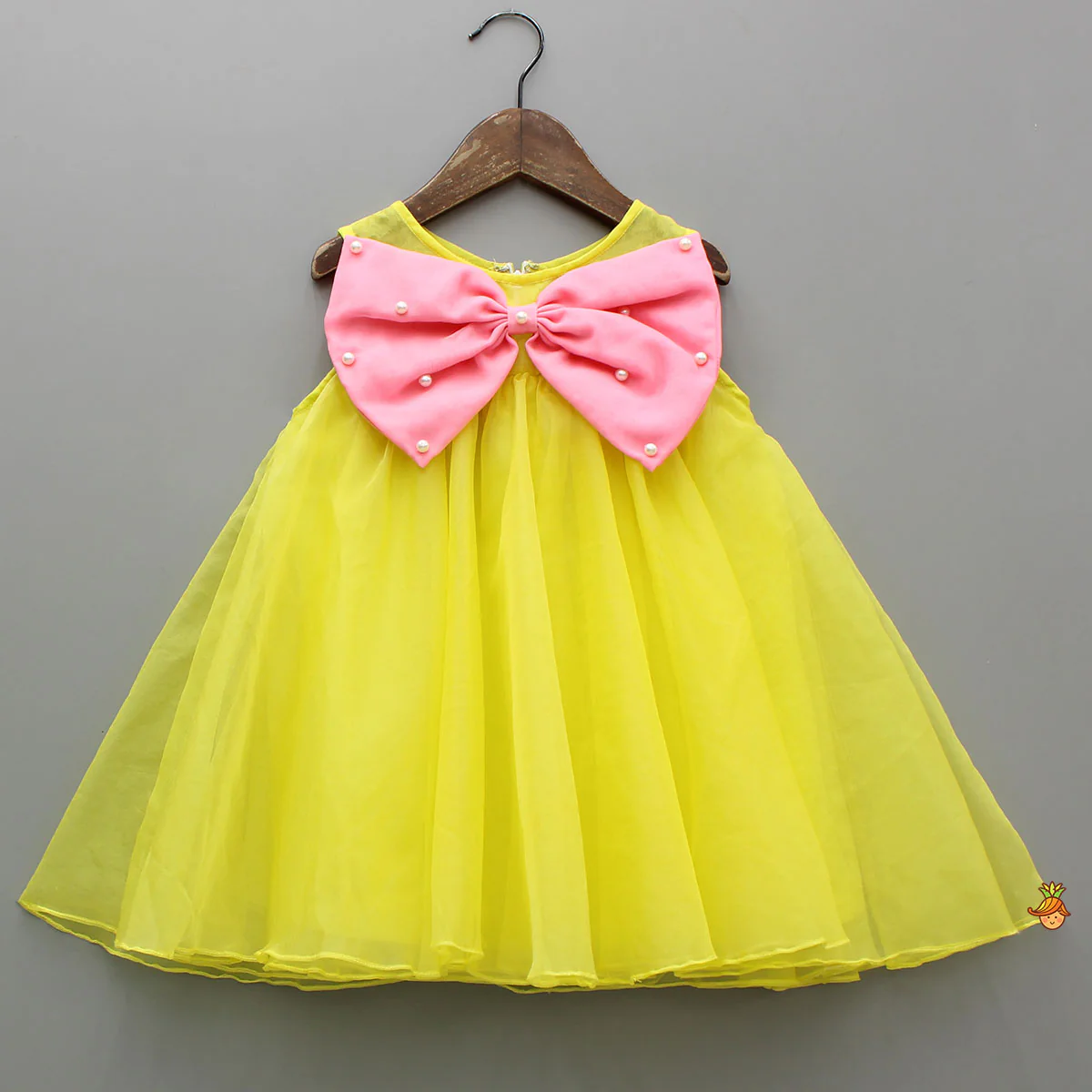 Contrasting Pink Bow-Embellished Yellow Dress