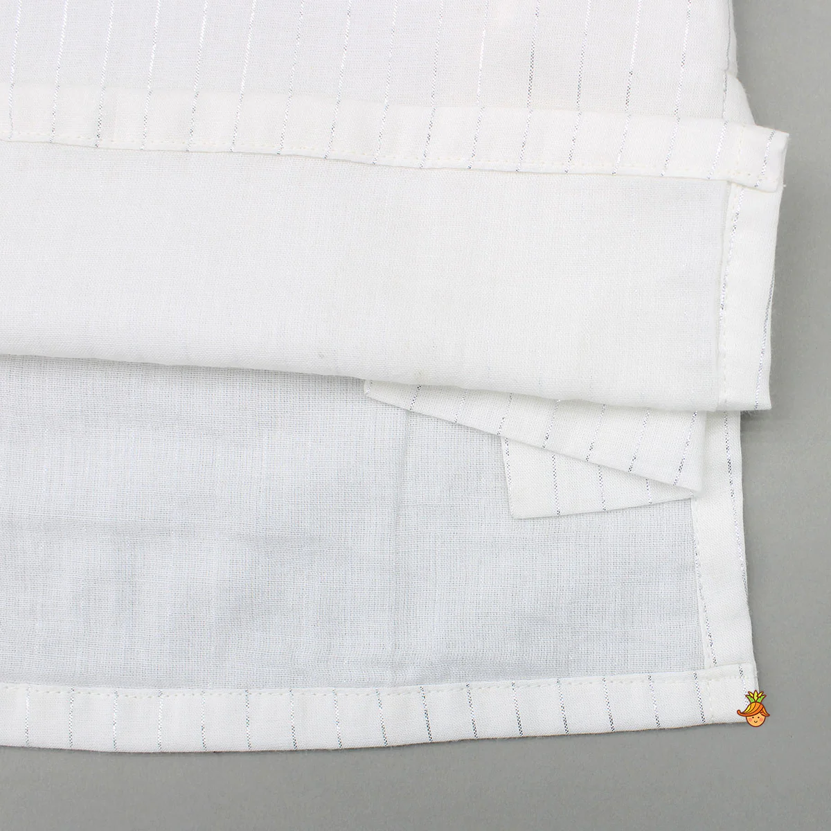 Cotton Lurex Striped White Kurta And Pyjama - Image 5