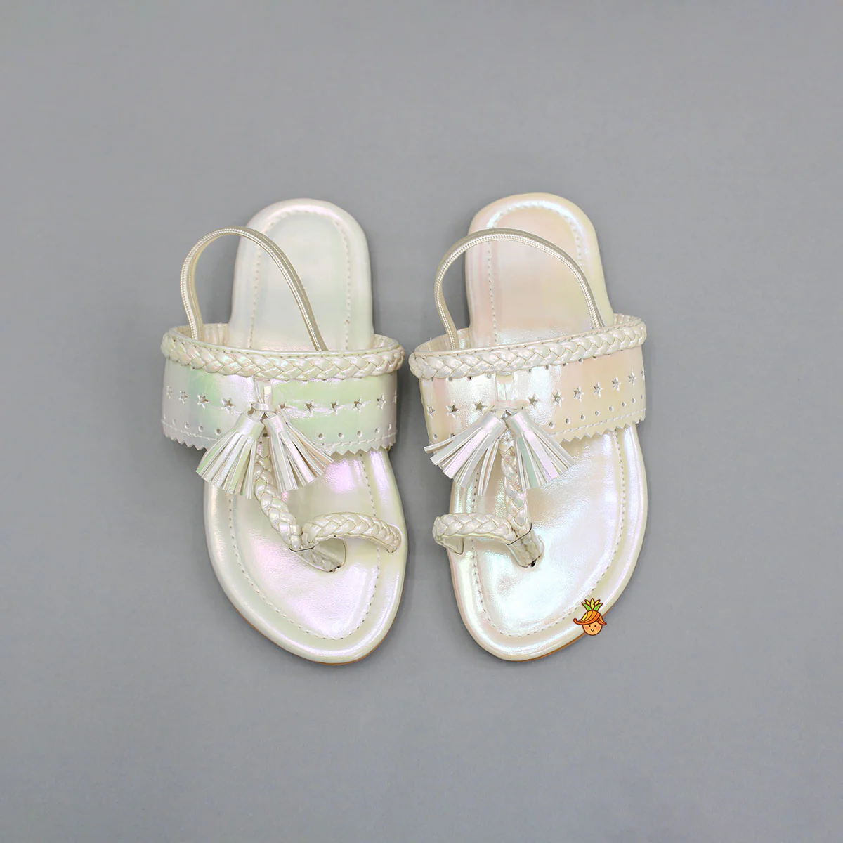 Cream Holographic Braid Detailed Kolhapuri Flats - Image 3