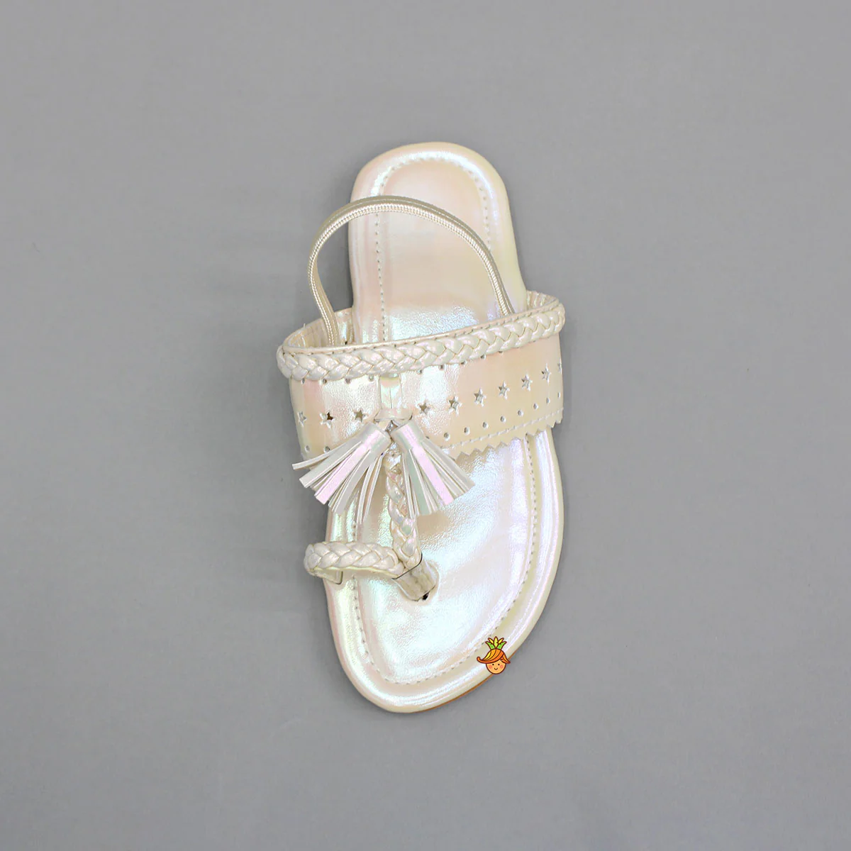 Cream Holographic Braid Detailed Kolhapuri Flats - Image 4