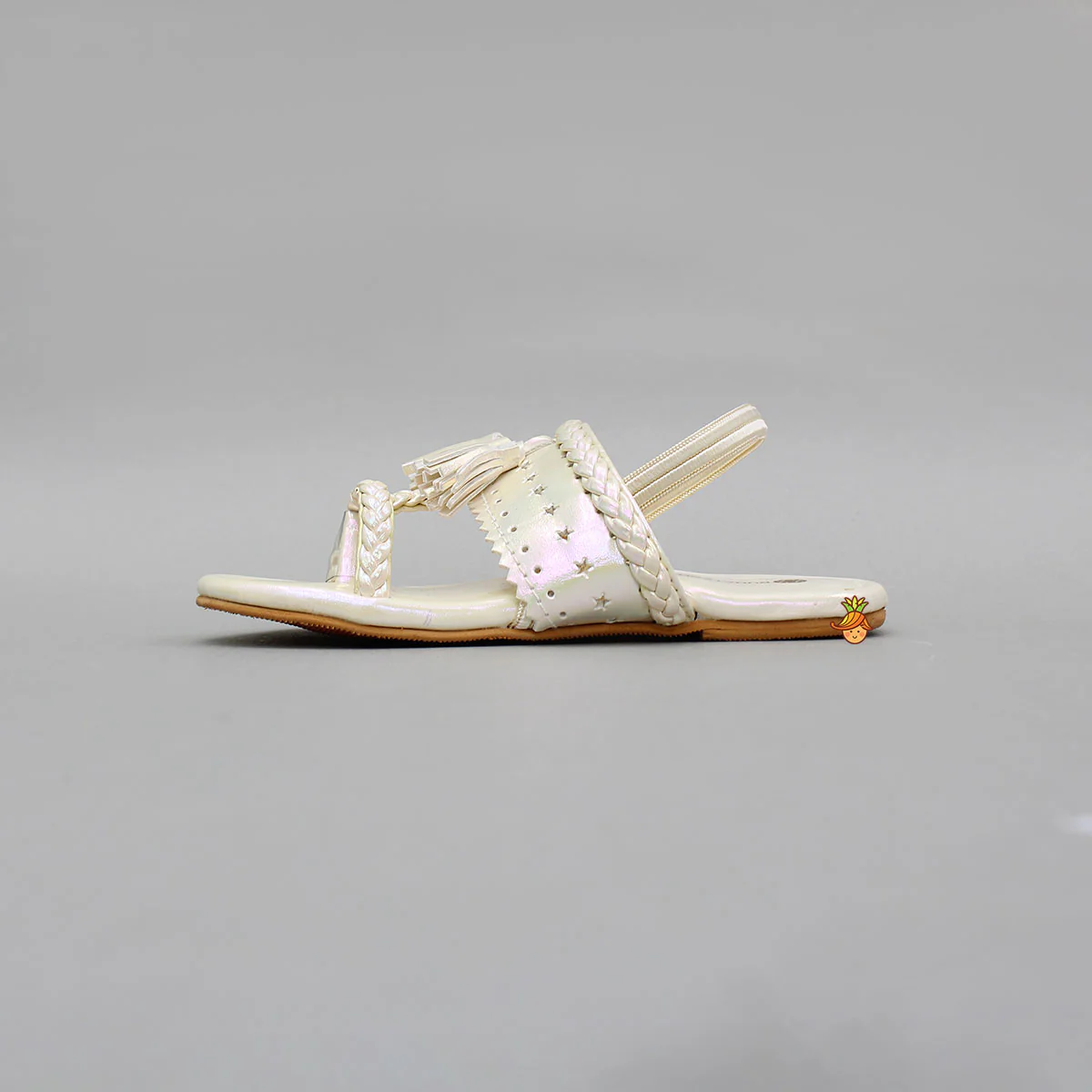 Cream Holographic Braid Detailed Kolhapuri Flats - Image 5