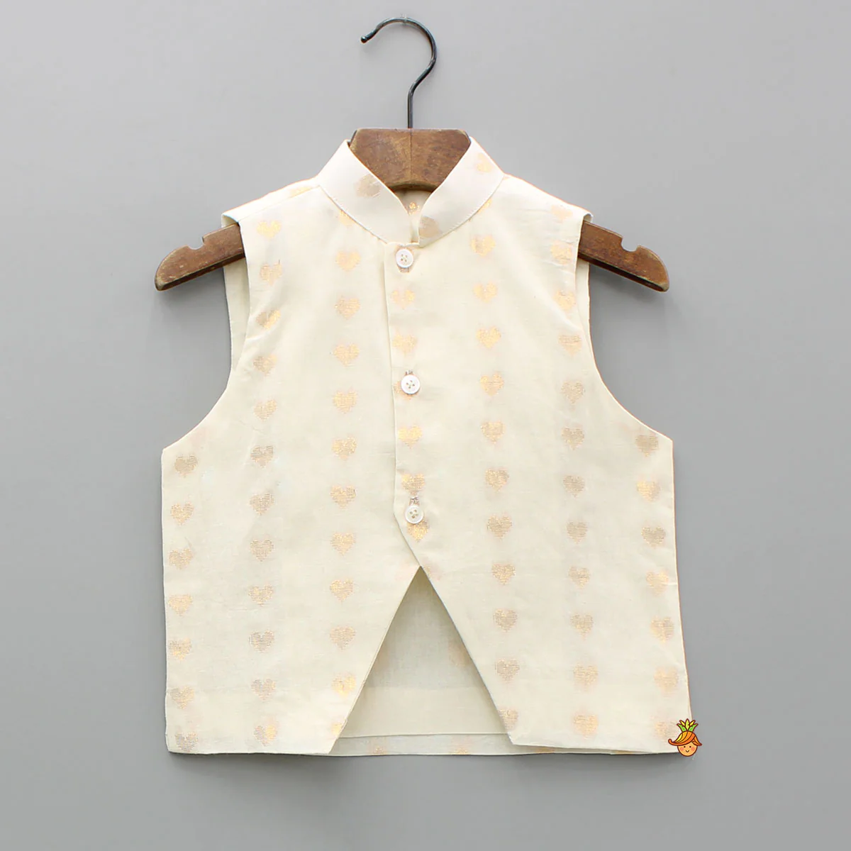 Cream Kurta And Heart Embroidered Jacket With Pyjama - Image 6