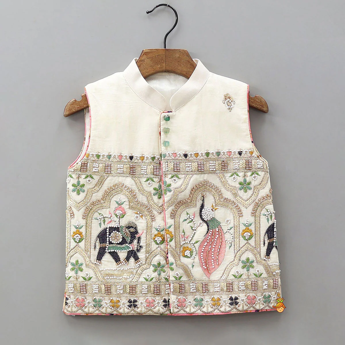 Curved Hem Kurta With Embroidered Jacket And Pyjama - Image 6
