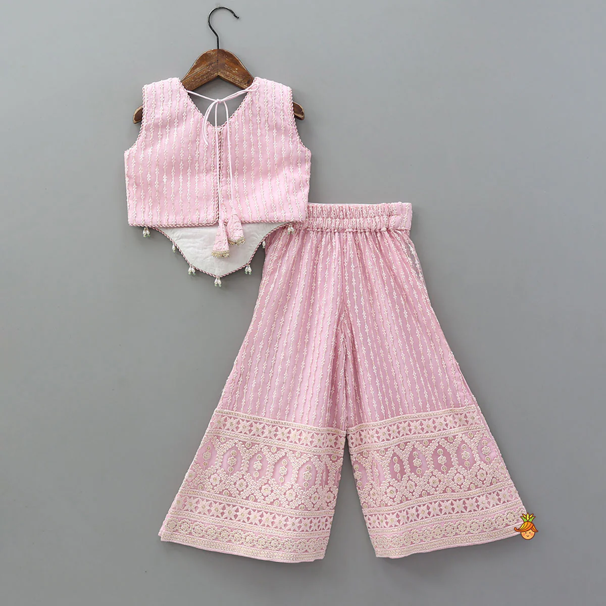 Curved Hem Top And Palazzo With Net Dupatta - Image 2