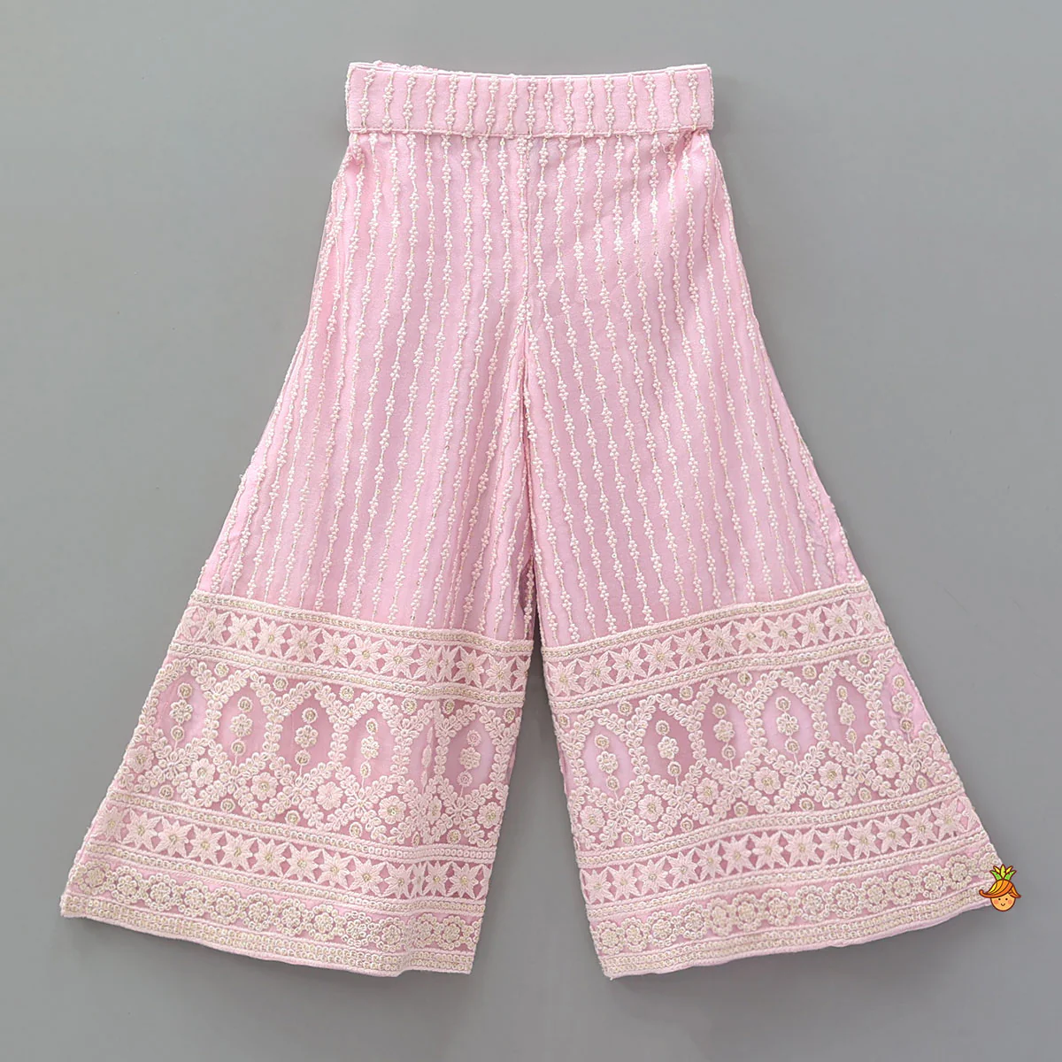 Curved Hem Top And Palazzo With Net Dupatta - Image 5