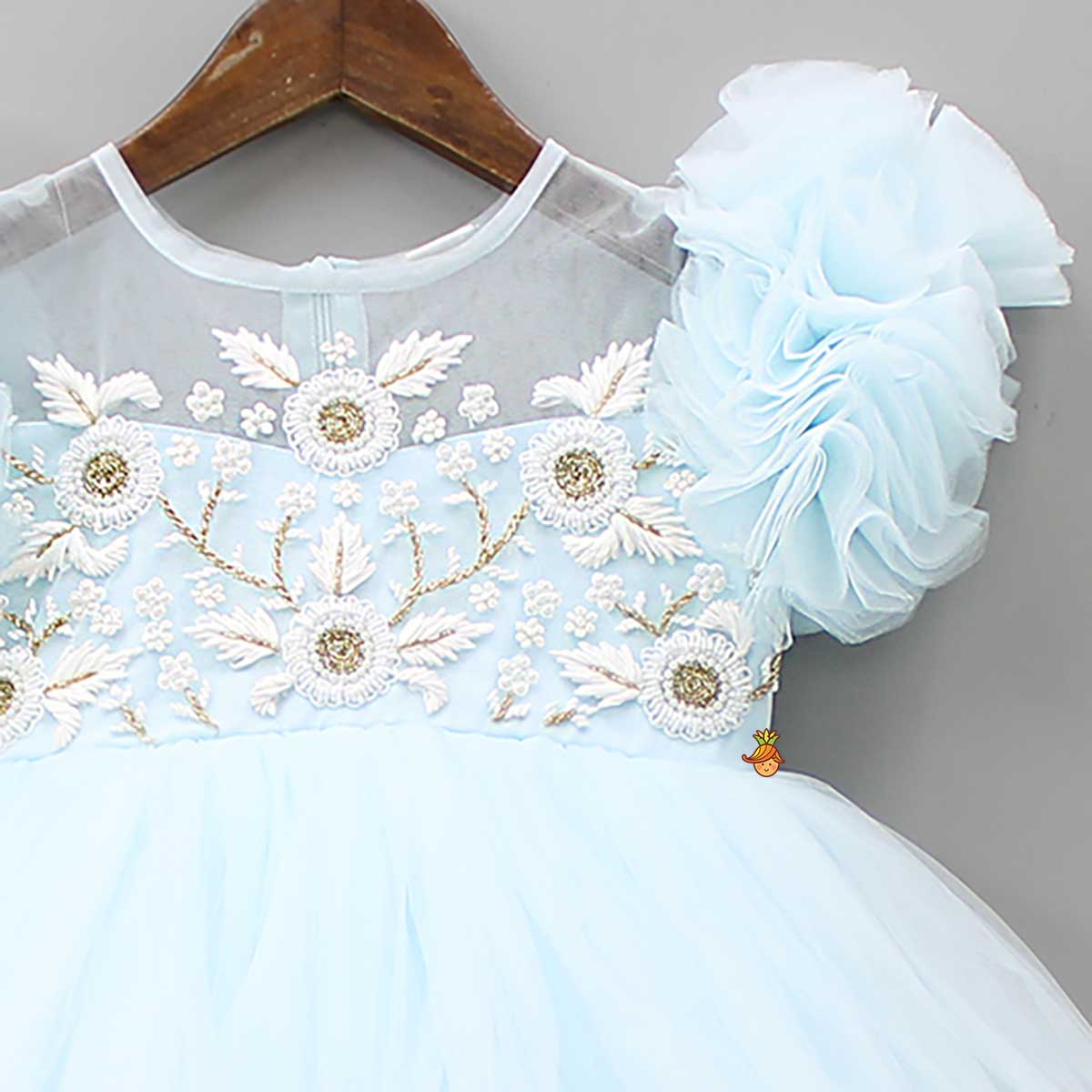 Cut Dana Embellished Blue Ruffled Sleeves Dress - Image 3
