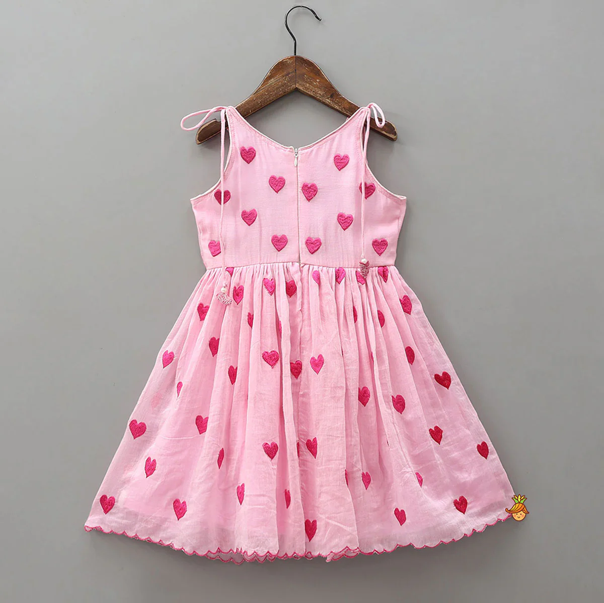 Cute Hearts Embroidered Tie Up Dress With Matching Headband - Image 2