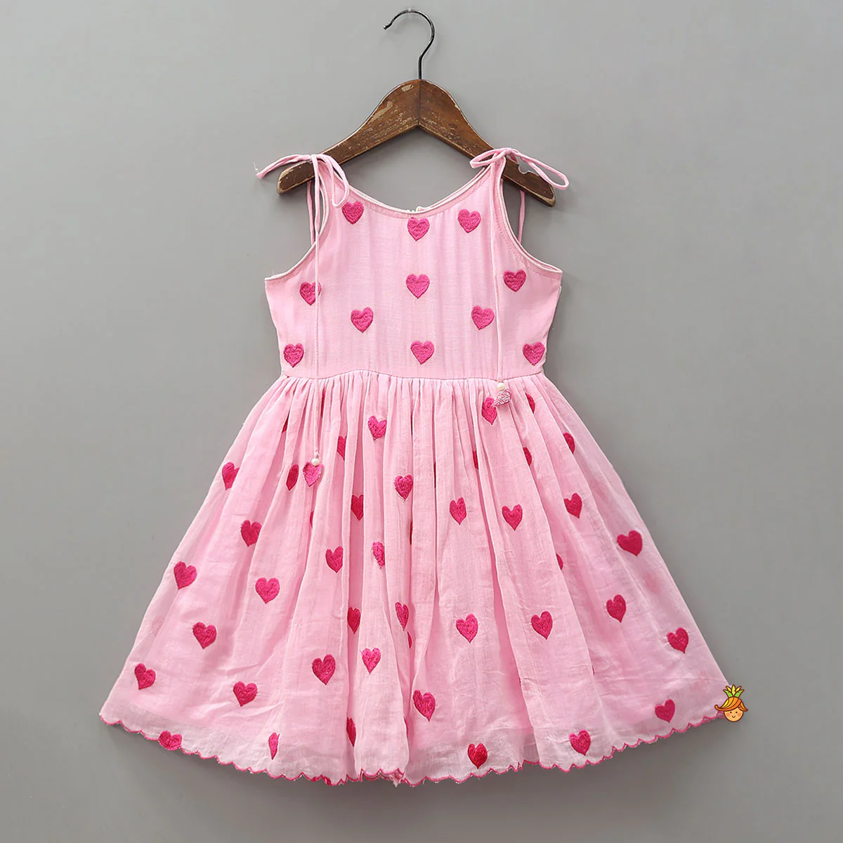Cute Hearts Embroidered Tie Up Dress With Matching Headband - Image 3