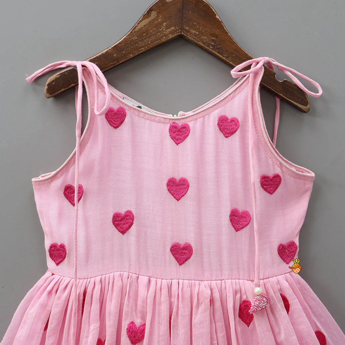 Cute Hearts Embroidered Tie Up Dress With Matching Headband - Image 4