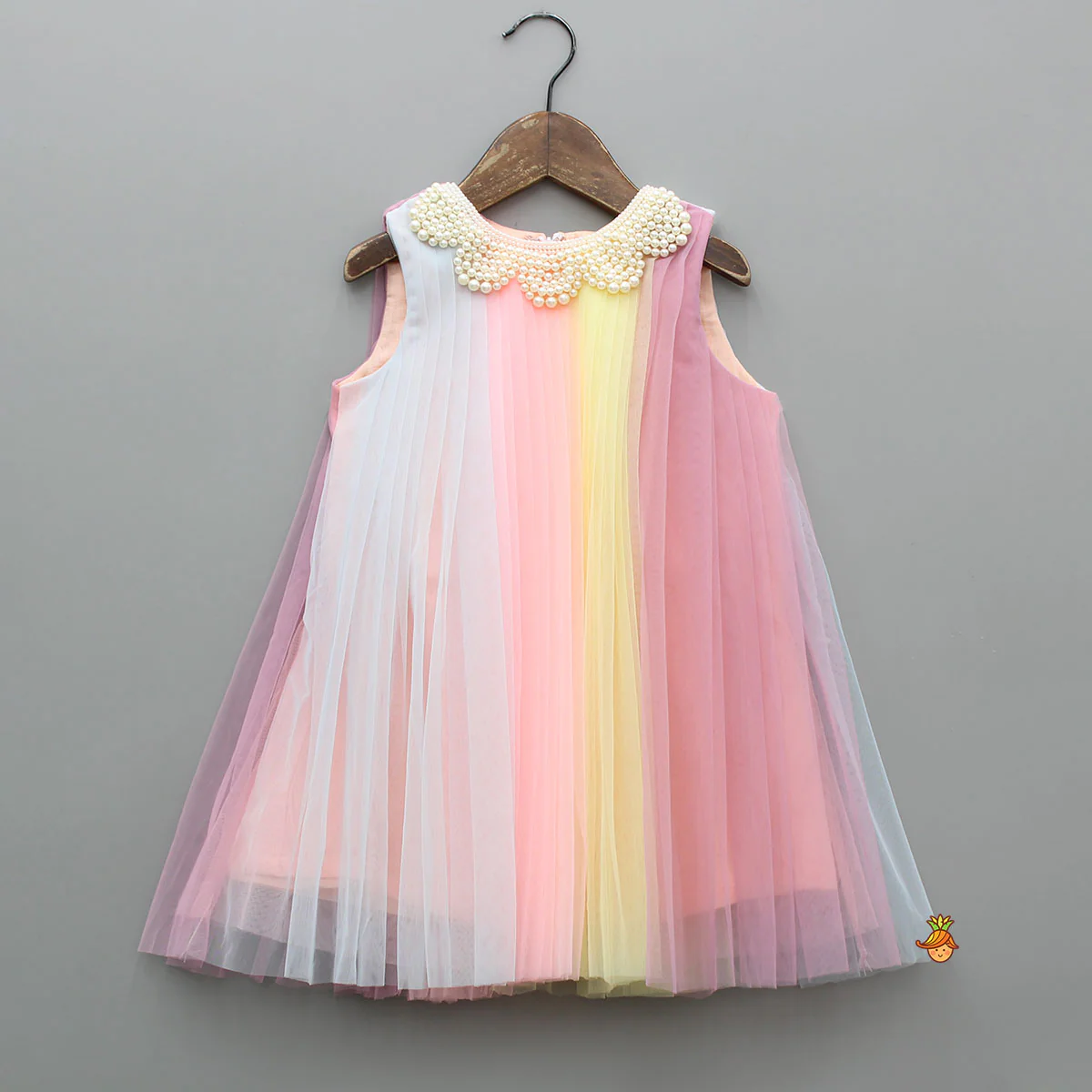 Cute Multicolour Pleated Embellished Net Dress