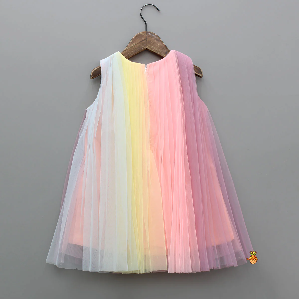 Cute Multicolour Pleated Embellished Net Dress - Image 2