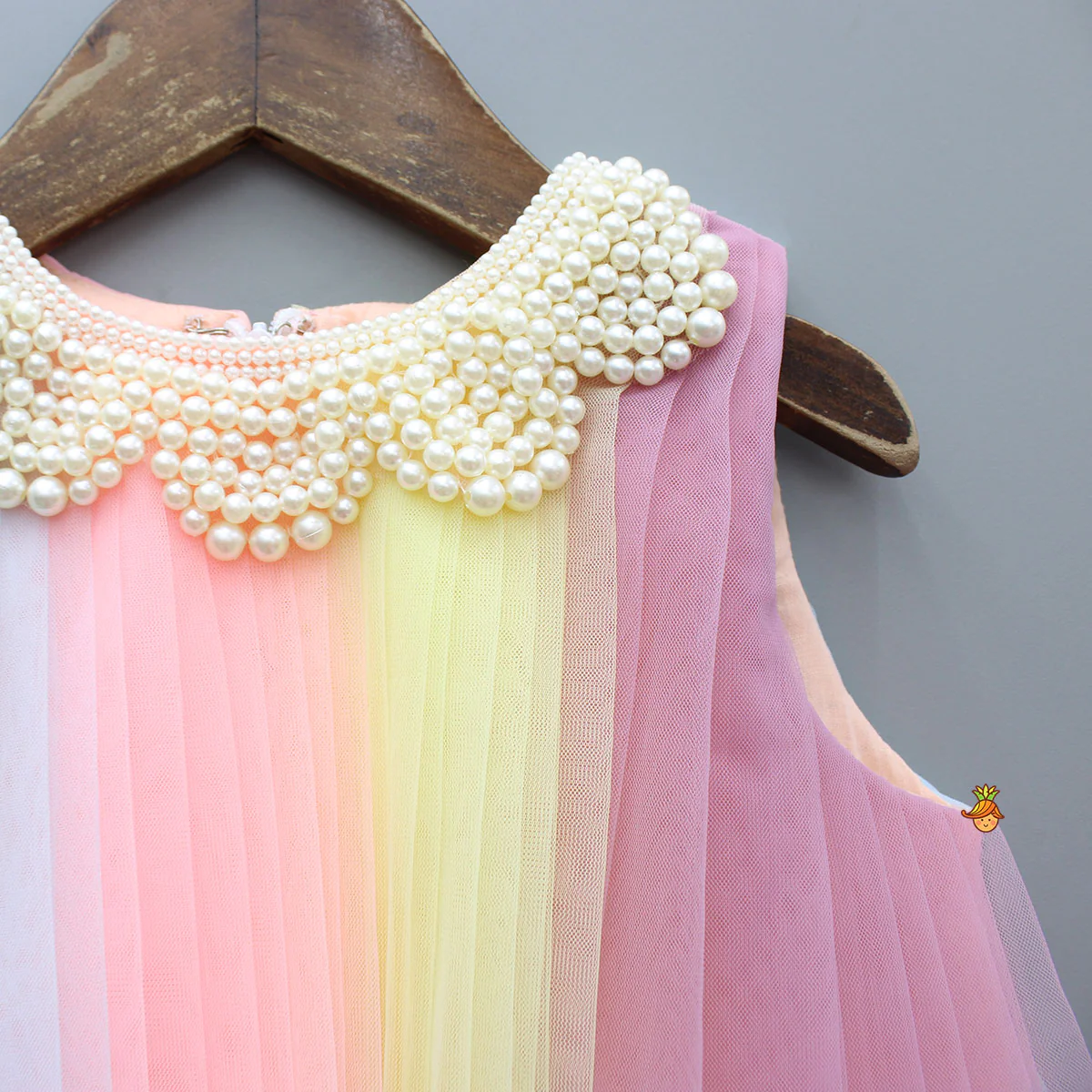 Cute Multicolour Pleated Embellished Net Dress - Image 3