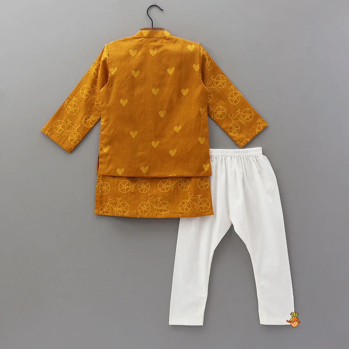 Cycle Print Kurta With Heart And Polka Dot Jacket With Pyjama - Image 2