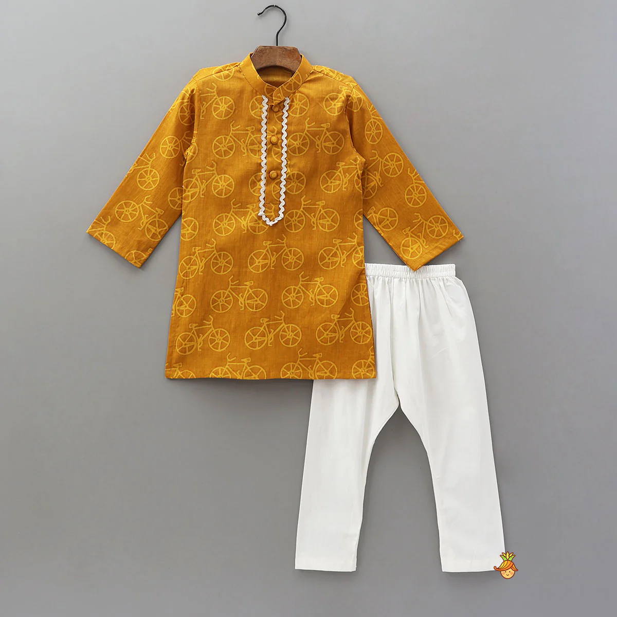 Cycle Print Kurta With Heart And Polka Dot Jacket With Pyjama - Image 3