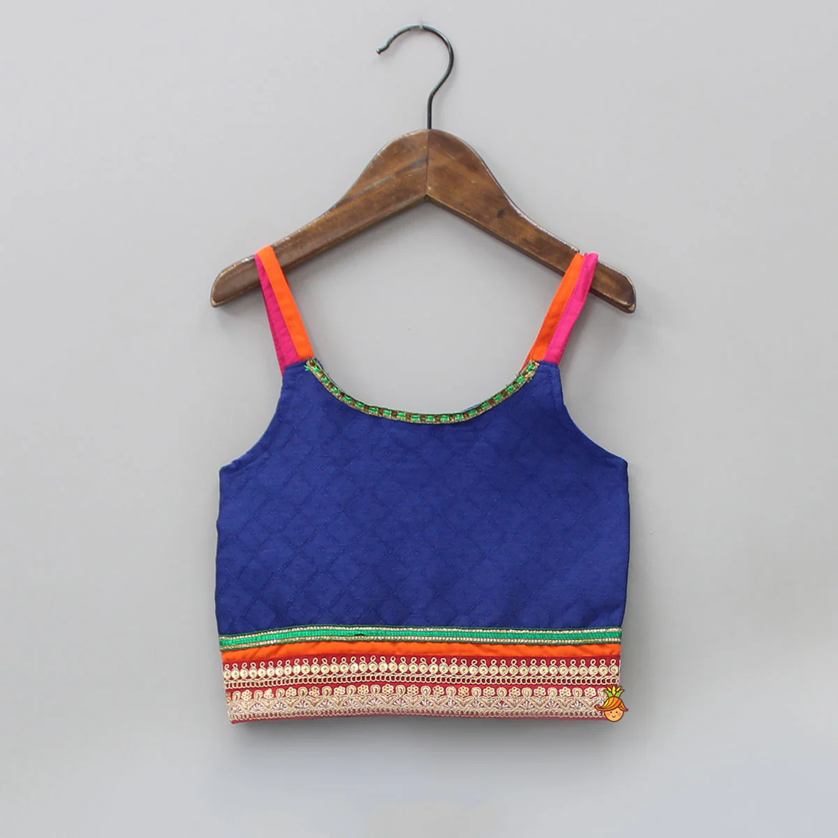 Dark Blue Top And Orange Dhoti - Image 3
