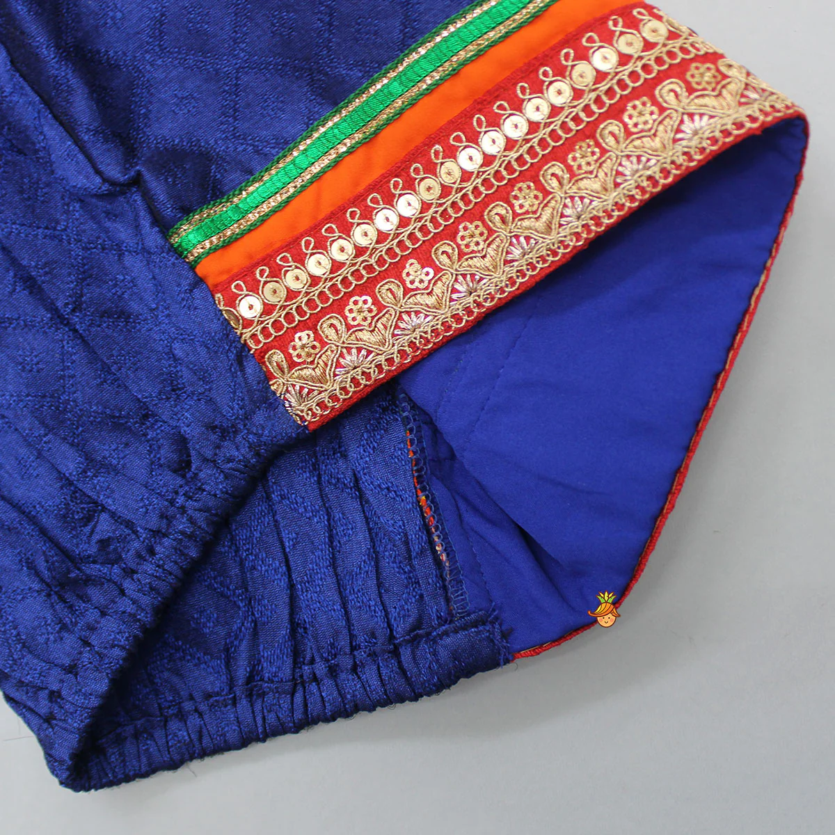 Dark Blue Top And Orange Dhoti - Image 5