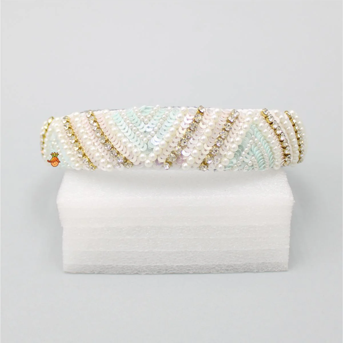 Delightful Pearly And Sequined White Hair Band - Image 2