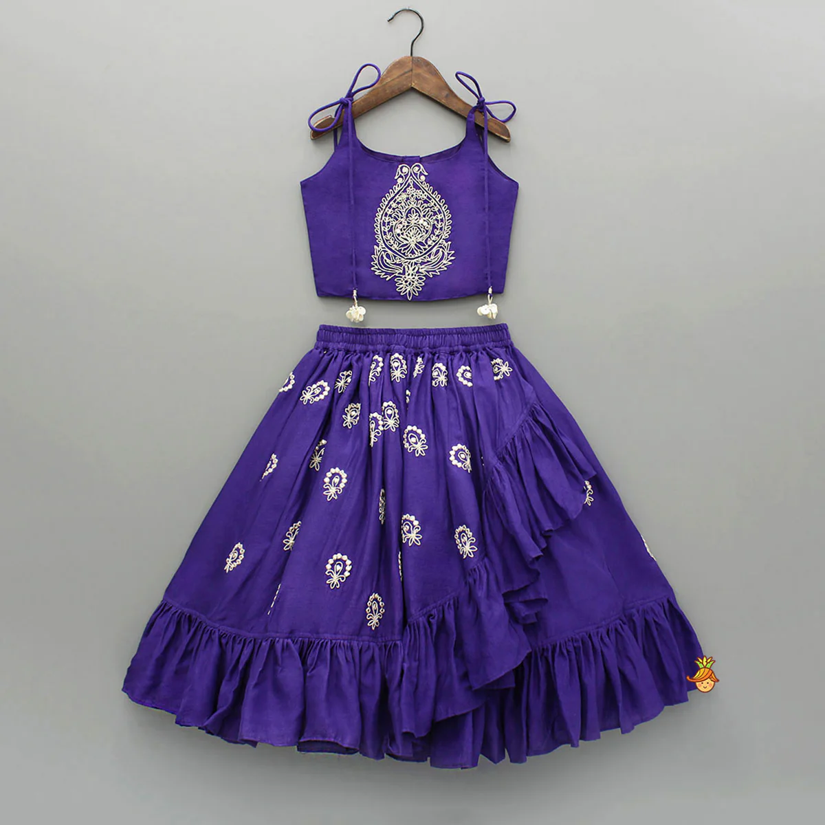 Dori Embroidered Strappy Top And Stylish Layered Lehenga