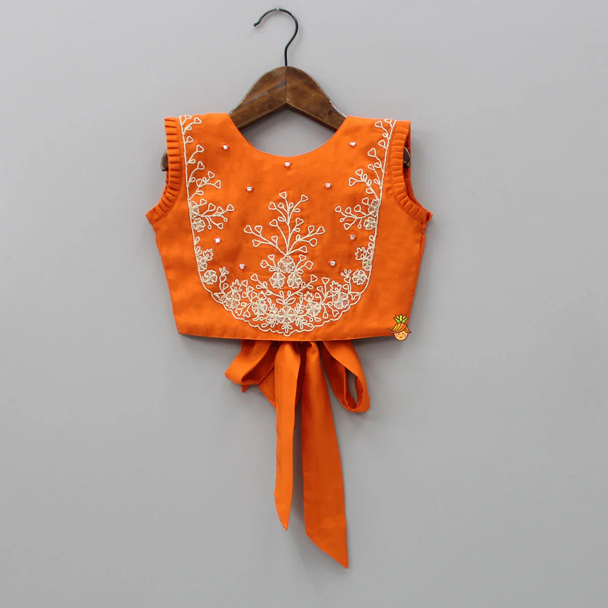 Dual Back Knot Detail Orange Top And Tassels Enhanced Lehenga - Image 3