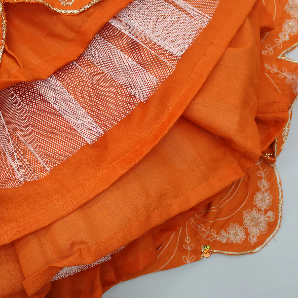 Dual Back Knot Detail Orange Top And Tassels Enhanced Lehenga - Image 6