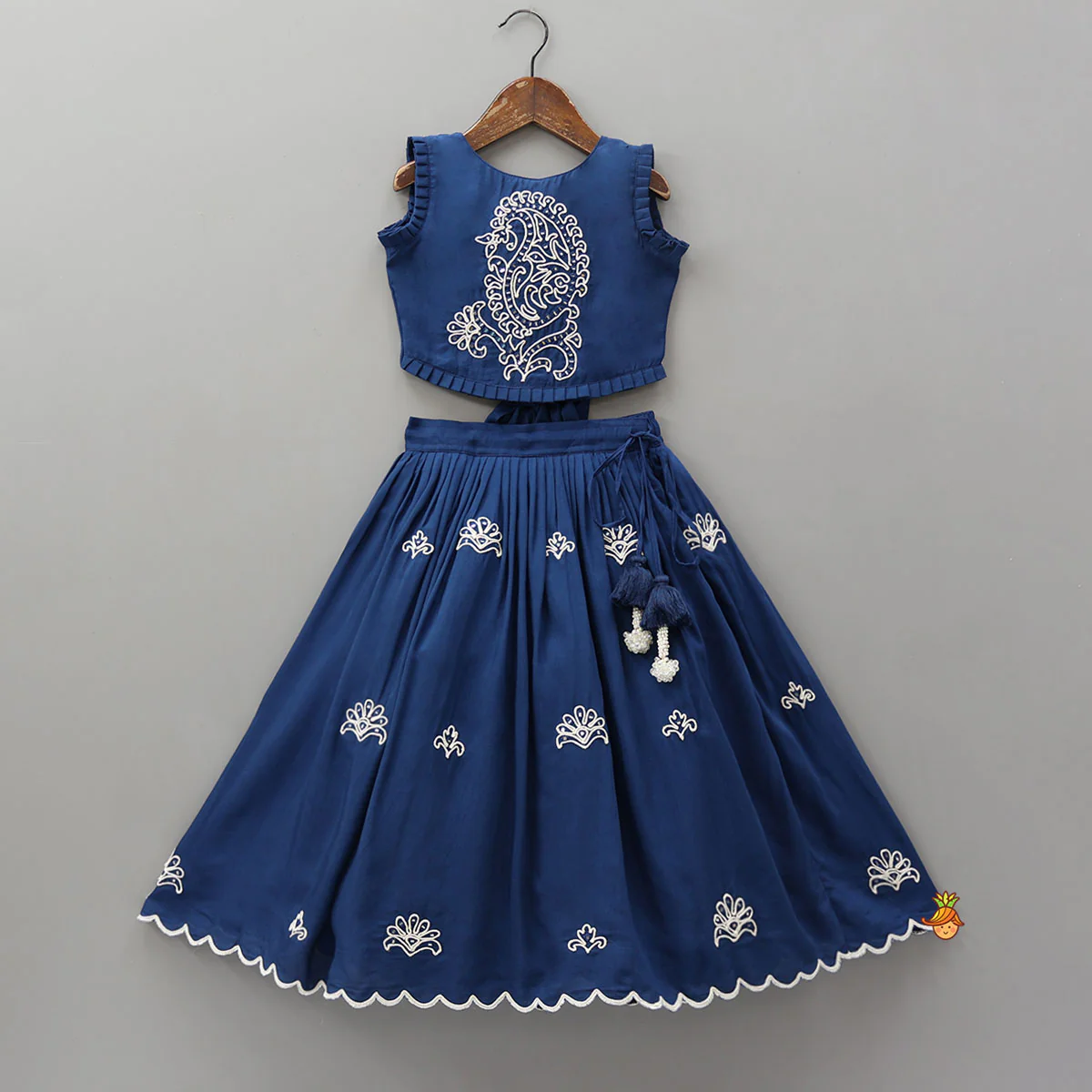Dual Back Knot Detail Top And Tassels Enhanced Lehenga
