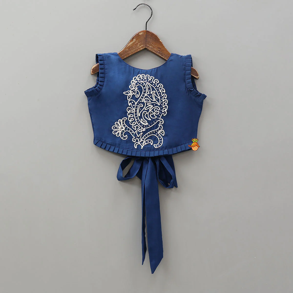Dual Back Knot Detail Top And Tassels Enhanced Lehenga - Image 3
